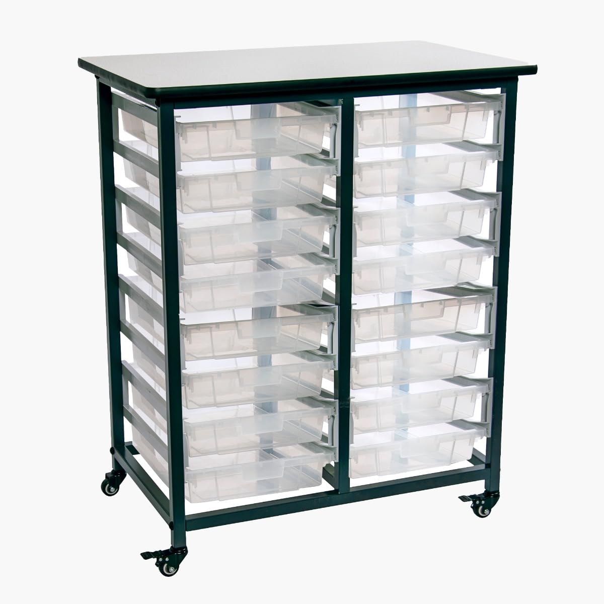 LUXOR MBS-DR-16S-CL Mobile Storage Bin Unit - 16 Small Clear Bins for Office Organization & Craft Supplies Storage | Double Row Rolling Cabinet for Home, School & Workplace