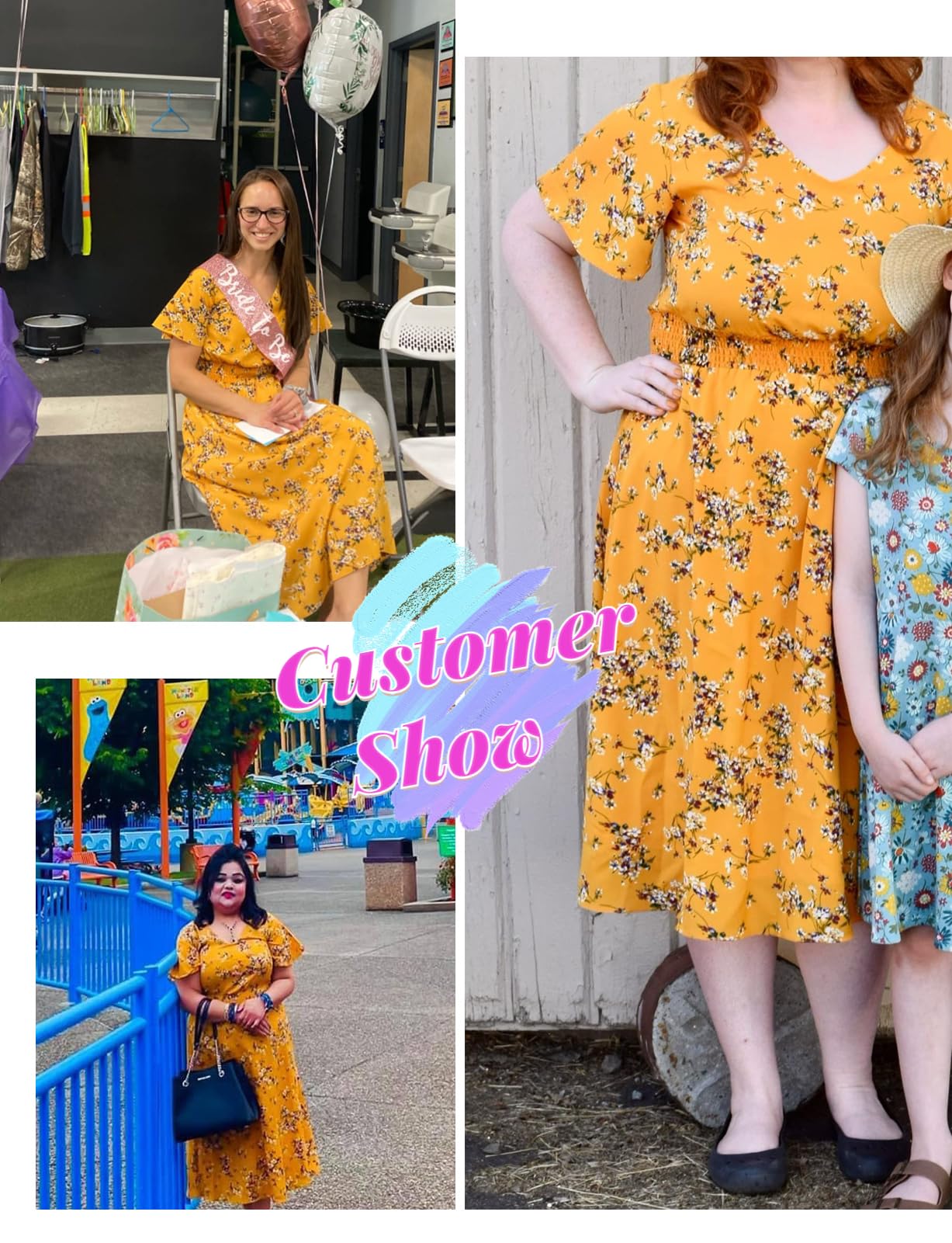Gardenwed Women's Floral Chiffon Summer Dress - Elastic Waist Sun & Beach Dress for Outdoor Parties, Vacations, and Casual Wear