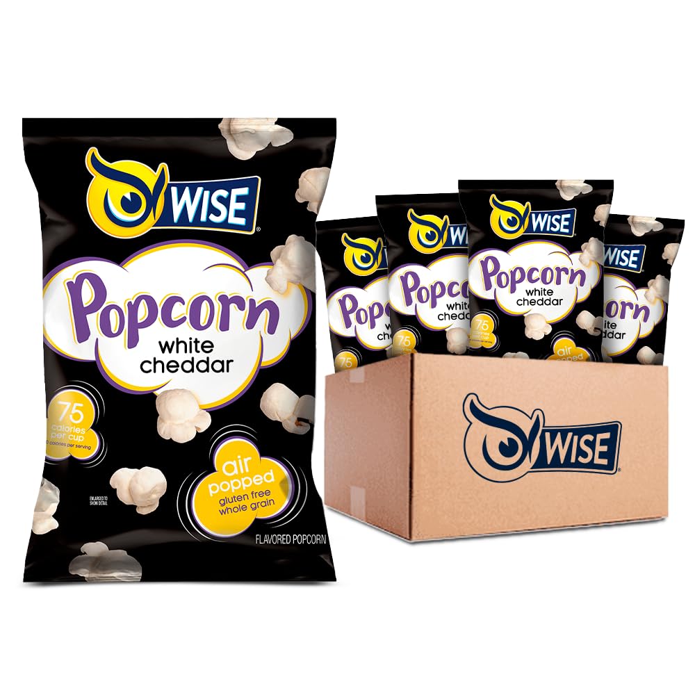 Wise Snacks White Cheddar Popcorn - 12 Pack (2.25oz Bags) | Gluten Free, Whole Grain, Air Popped Snacks for Movie Nights, Office Break, and Healthy On-the-Go Munching