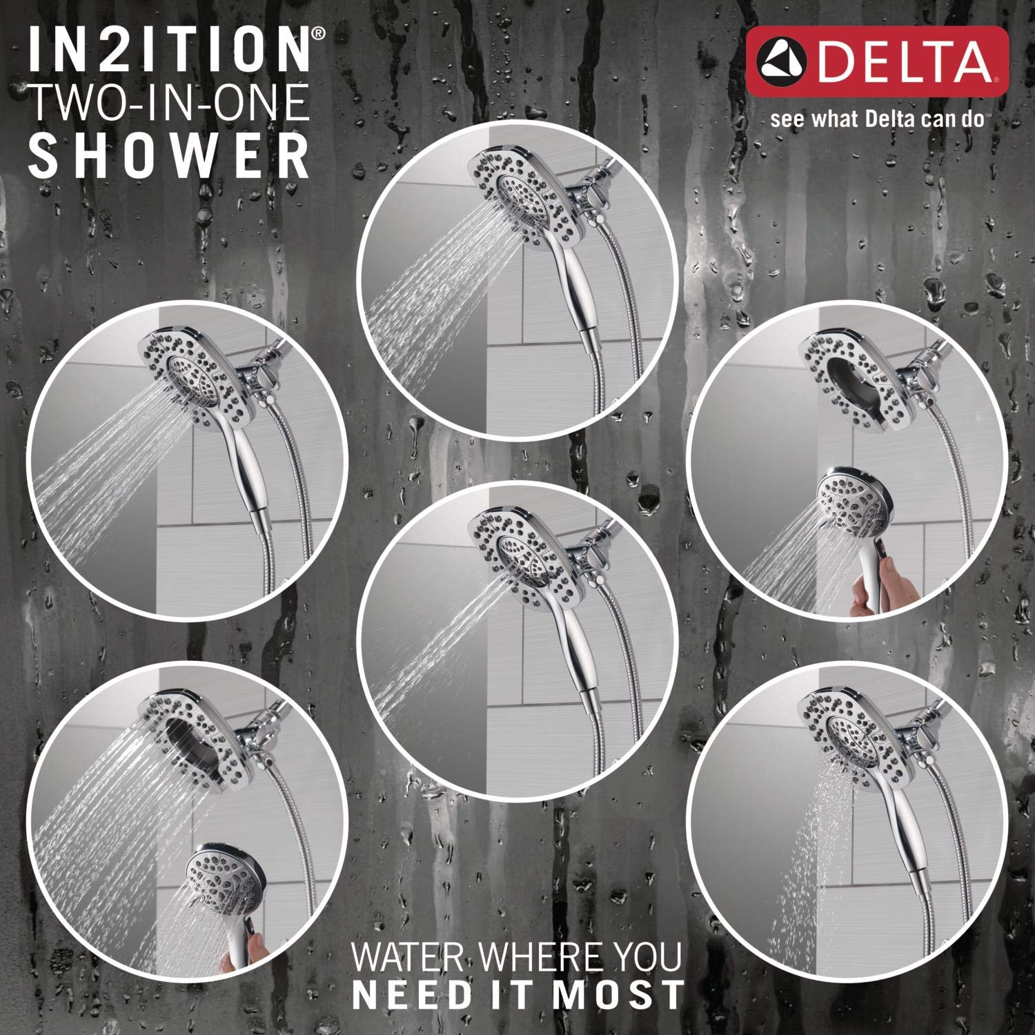 Delta Faucet 4-Spray In2ition Dual Shower Head with Handheld Spray - Chrome Shower Head with Hose, Detachable Showerhead for Bathroom & Spa Experience - Perfect for Relaxation and Easy Cleaning (Model 58498)
