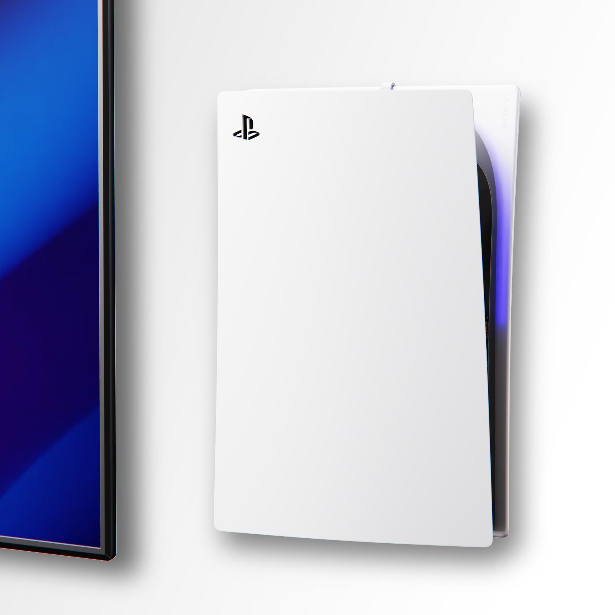 PS5 Wall Mount Bracket for Playstation 5 Disc & Digital Edition - Invisible Design TV Console Mount with 2 Accessory Holders (White) - Perfect for Living Room, Bedroom Gaming Setup - Not Compatible with PS5 Slim