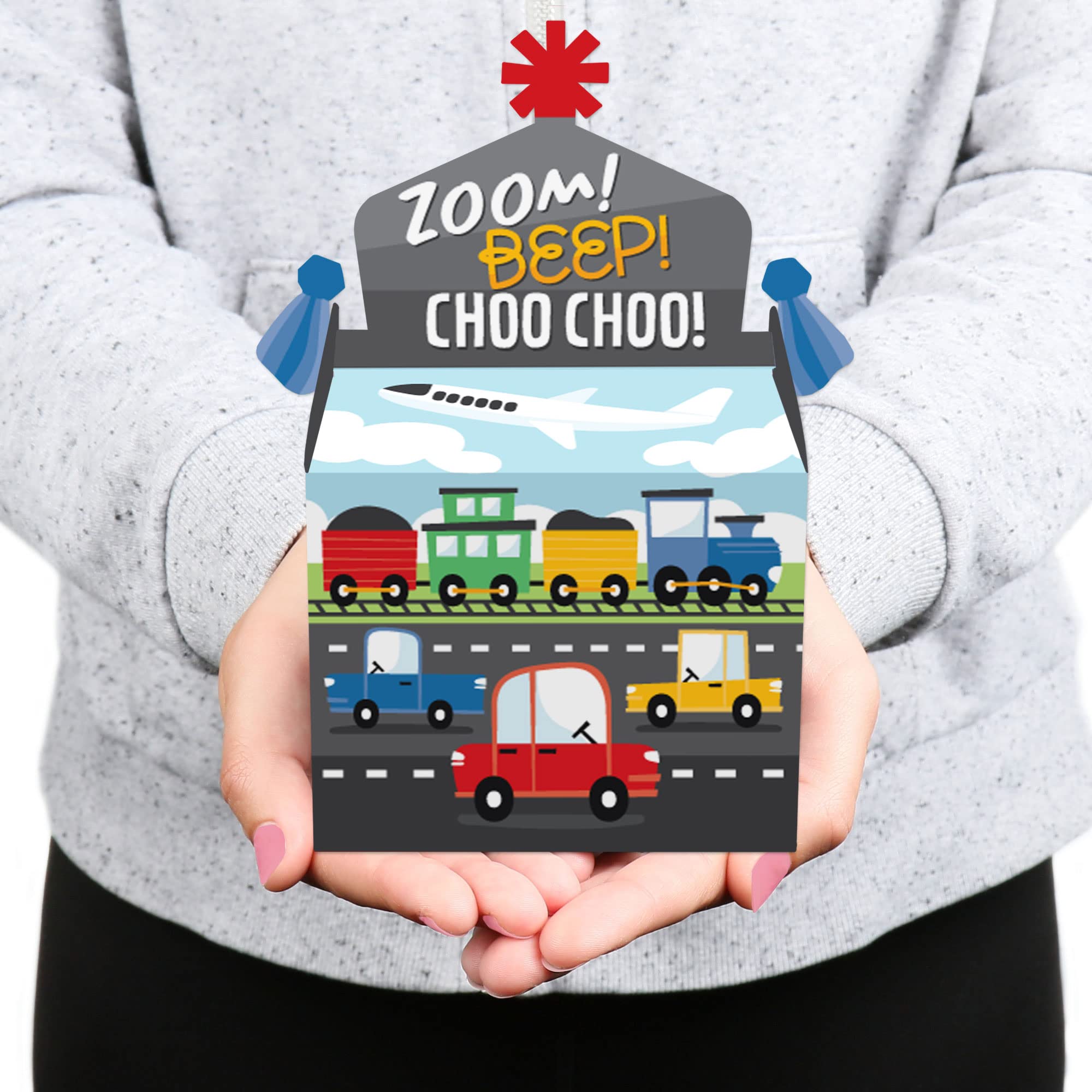 Big Dot of Happiness Transportation Party Favors - 12-Pack Cars, Trains & Airplanes Themed Treat Boxes for Kids Birthday Parties, Baby Showers & School Events
