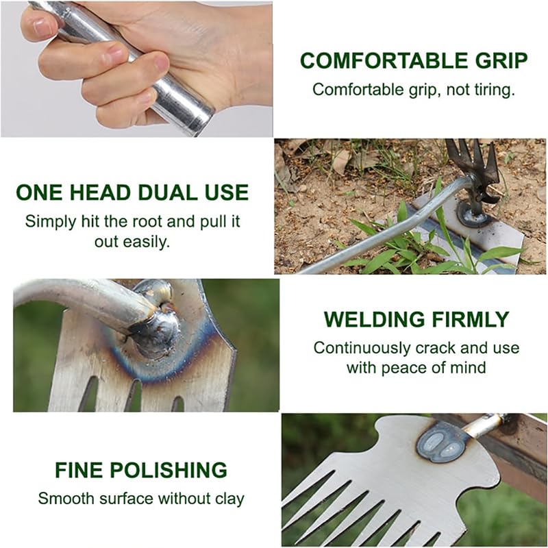2024 Upgraded 4-Toothed Dual-Purpose Manual Weeding Tool - Manganese Steel Garden Hand Weeder with Ergonomic Handle for Efficient Weed Removal | Perfect for Home Gardens, Lawns, and Flower Beds