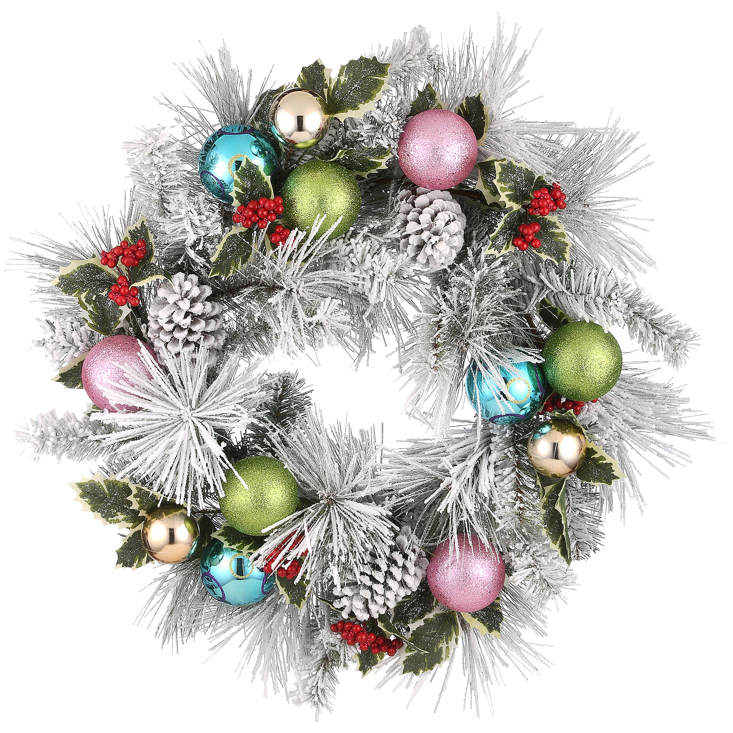 27 in. Snowy Pine Christmas Wreath - Holiday Door Decor for Front Porch, Fireplace & Winter Home Decoration