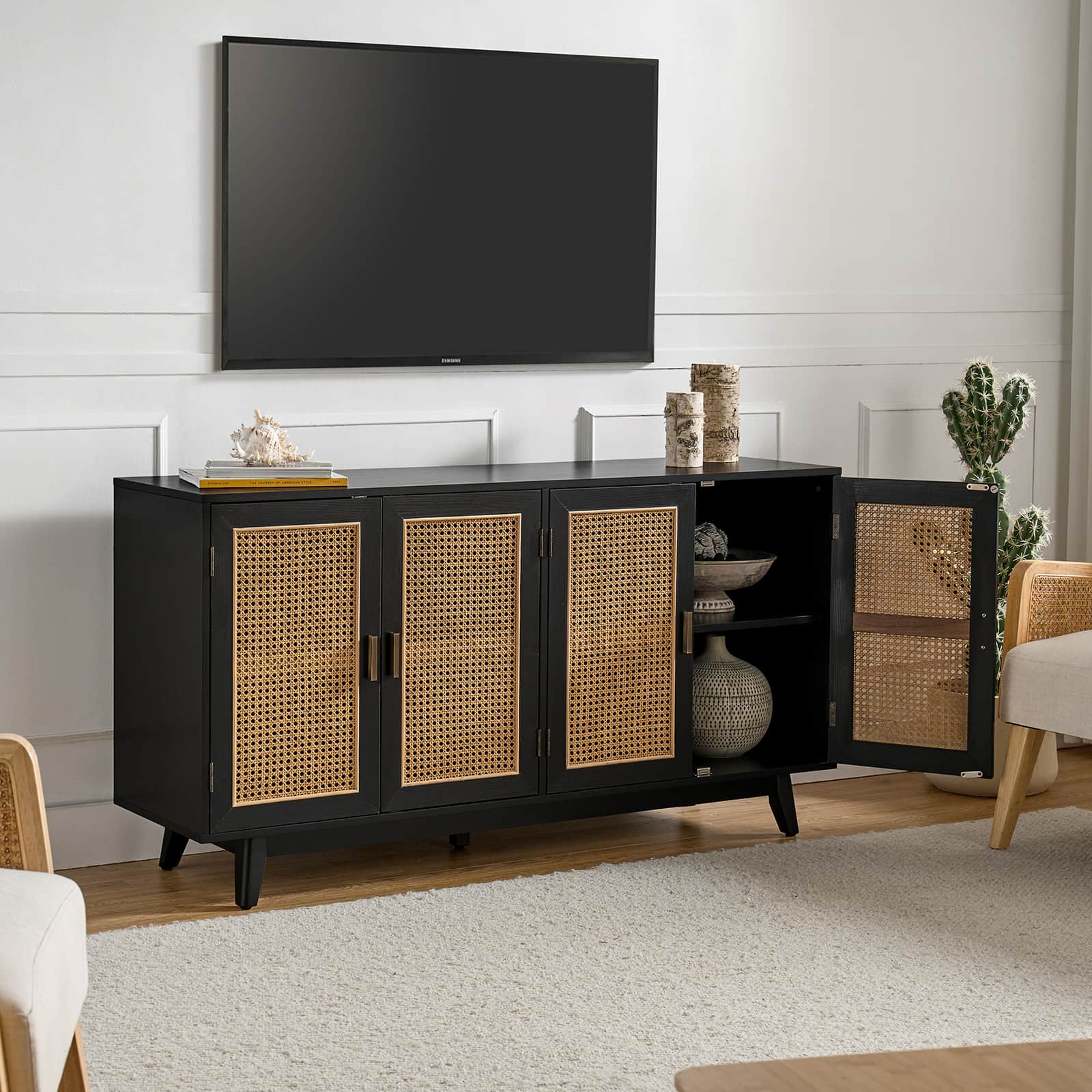 65 Inch TV Stand Console Table with Storage - Modern Entertainment Center for Living Room, Bedroom & Home Theater
