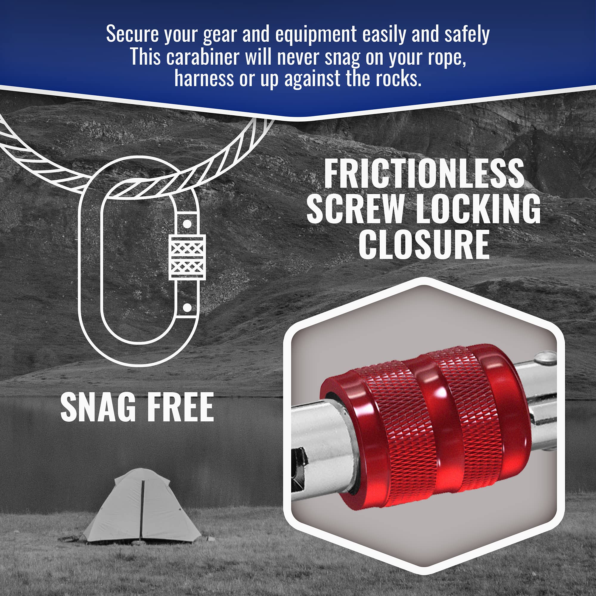 UIAA Certified 25kN (5620 LB) Heavy Duty Steel Carabiner Clip - Screw Lock Oval-Shaped Climbing Carabiners for Hammocks, Hiking & Camping Gear - Durable Outdoor Equipment for Rock Climbing, Safety Gear & Backpacking Adventures