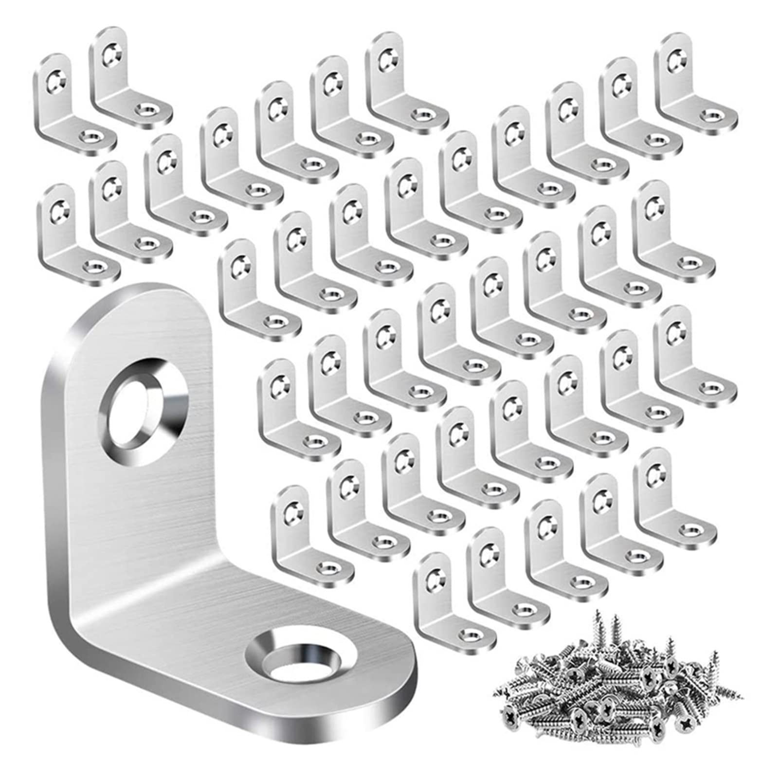 40-Pack L-Shaped Corner Brackets with 80 Screws - Heavy Duty Metal Angle Support for Wooden Furniture, Bed Frame, Cabinet - Easy Installation for DIY Projects & Home Improvement