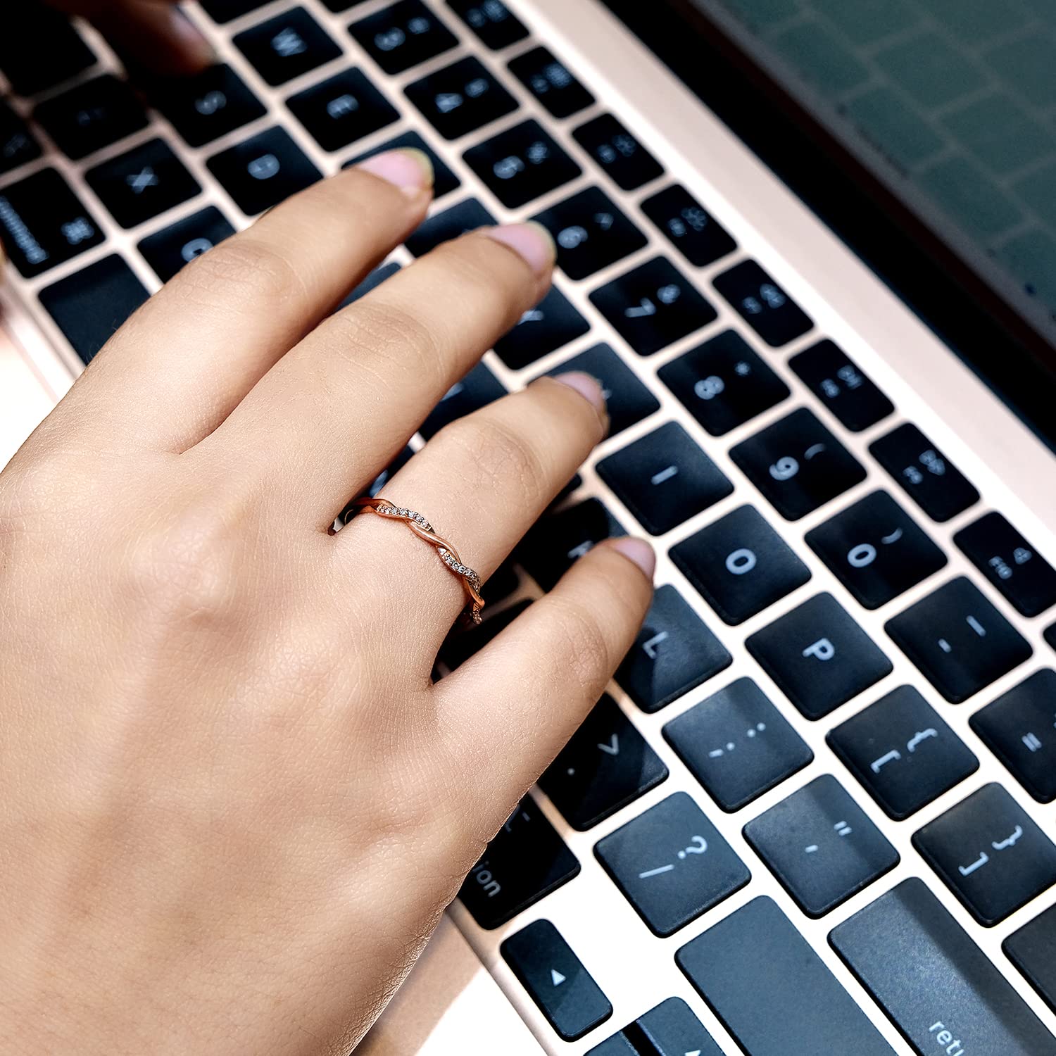 1/20ct Diamond Stackable Ring for Women - 10k Gold Anniversary Band & Wedding Ring | Valentine's Day Gifts for Girlfriend, Wife | Perfect for Stacking, Everyday Wear & Special Occasions