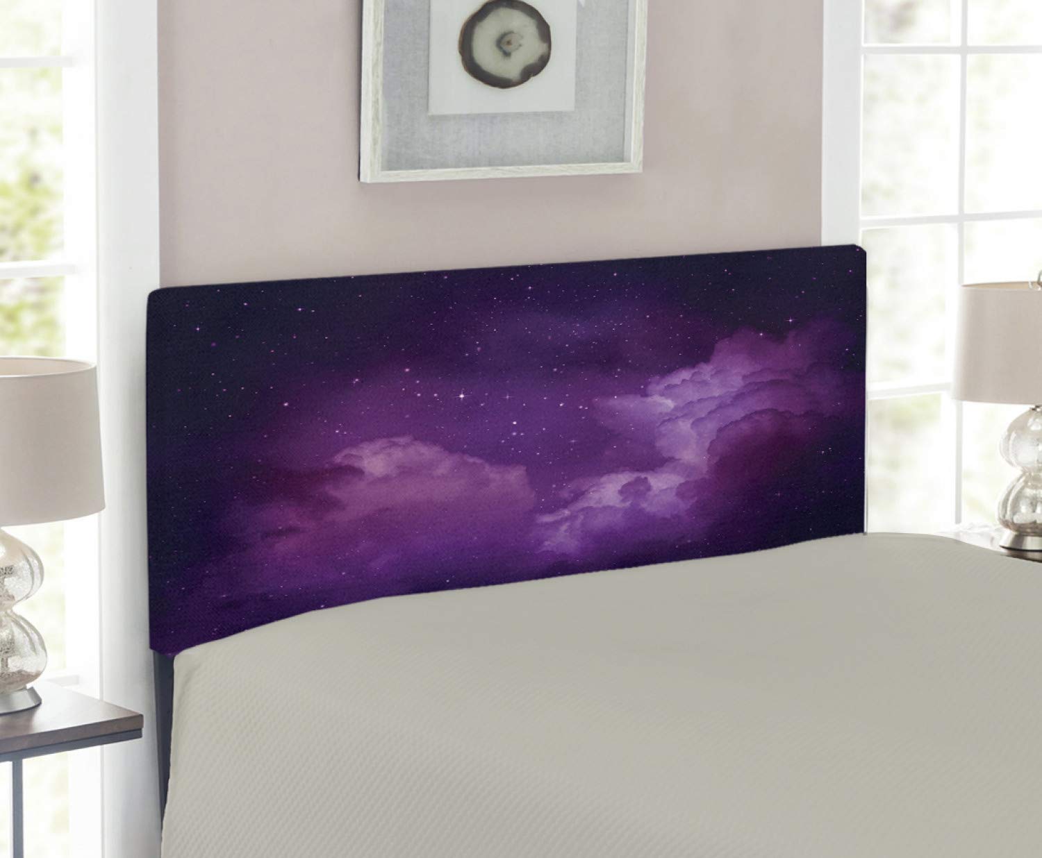 Ambesonne Twin Size Upholstered Metal Headboard with Memory Foam - Celestial Night Sky Nebula Design in Indigo Magenta - Perfect for Bedroom Decor & Space-Themed Rooms