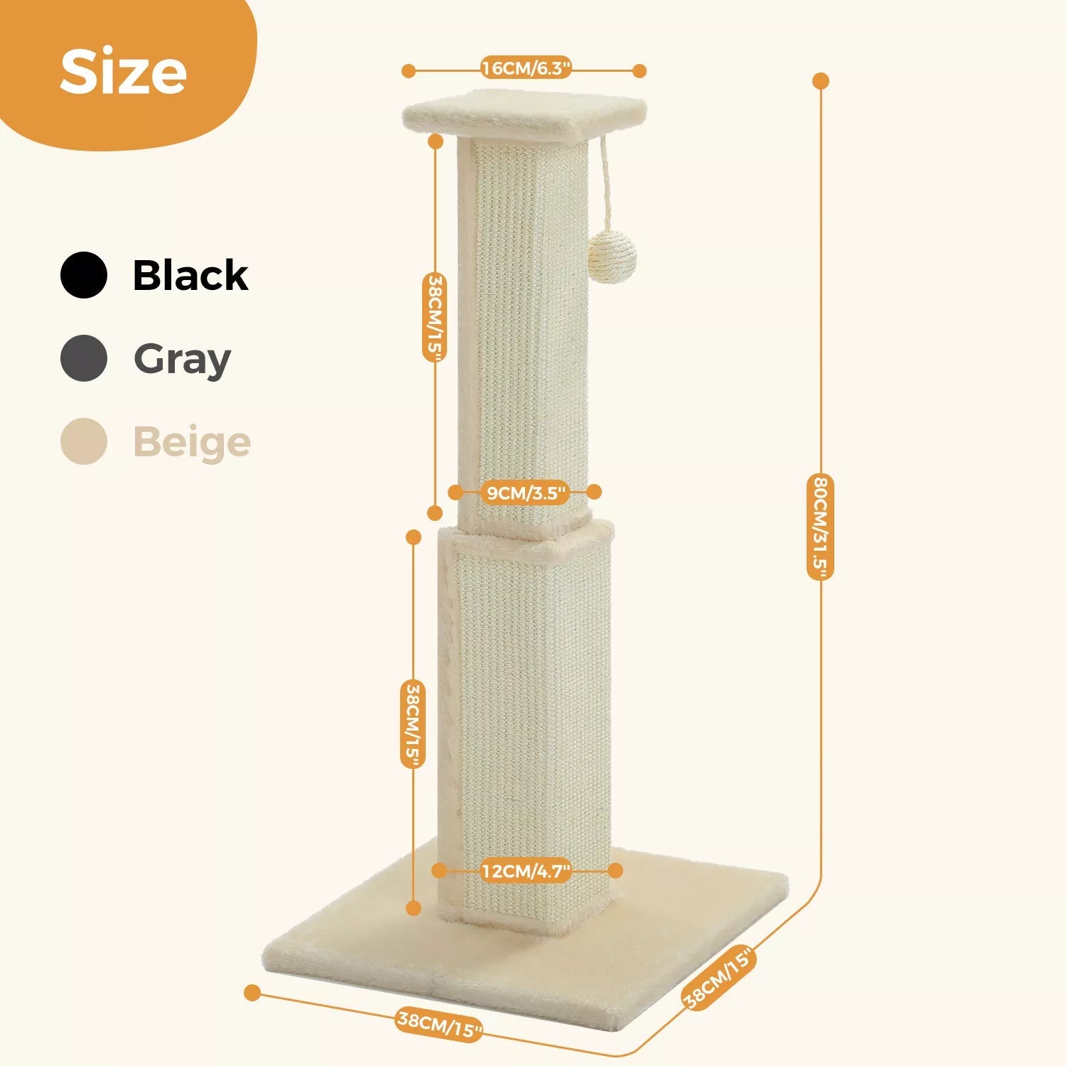 80cm Cat Scratching Post Tower for Indoor Cats - 2 Color Options, Durable Sisal Fiber Cat Tree with Scratching Pad - Perfect for Small Spaces & Apartment Living