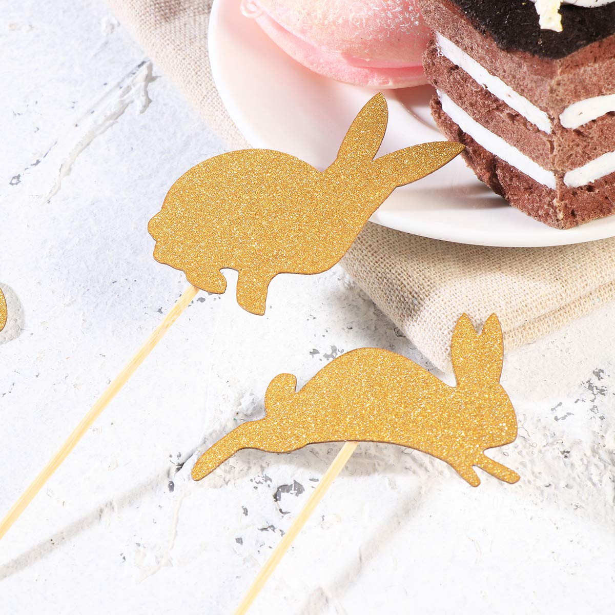 24 Pcs Gold Glitter Easter Bunny Cake Toppers - Rabbit Cake Picks for Cupcake Decorations, Easter Day & Birthday Party Supplies (Perfect for DIY Desserts, Holiday Baking, and Festive Celebrations)