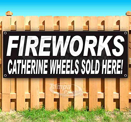 Premium 13 oz Heavy-Duty Vinyl Fireworks Catherine Wheels Banner - Single-Sided with Metal Grommets | Durable Non-Fabric Material for Outdoor Events, Parties & Celebrations