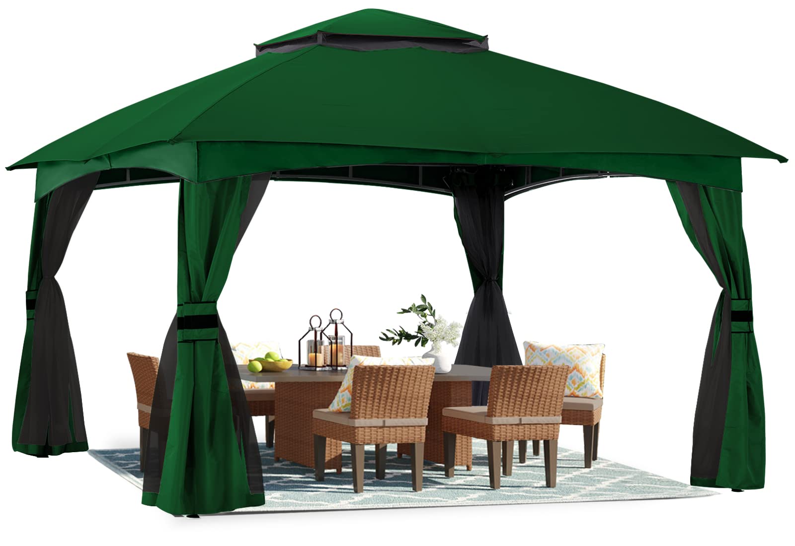 ABCCANOPY 10x12 Outdoor Gazebo with Mosquito Netting - Waterproof Patio Canopy for Shade & Rain Protection, Durable Garden Gazebo for Backyard, Deck, Lawn & Outdoor Parties (Forest Green)