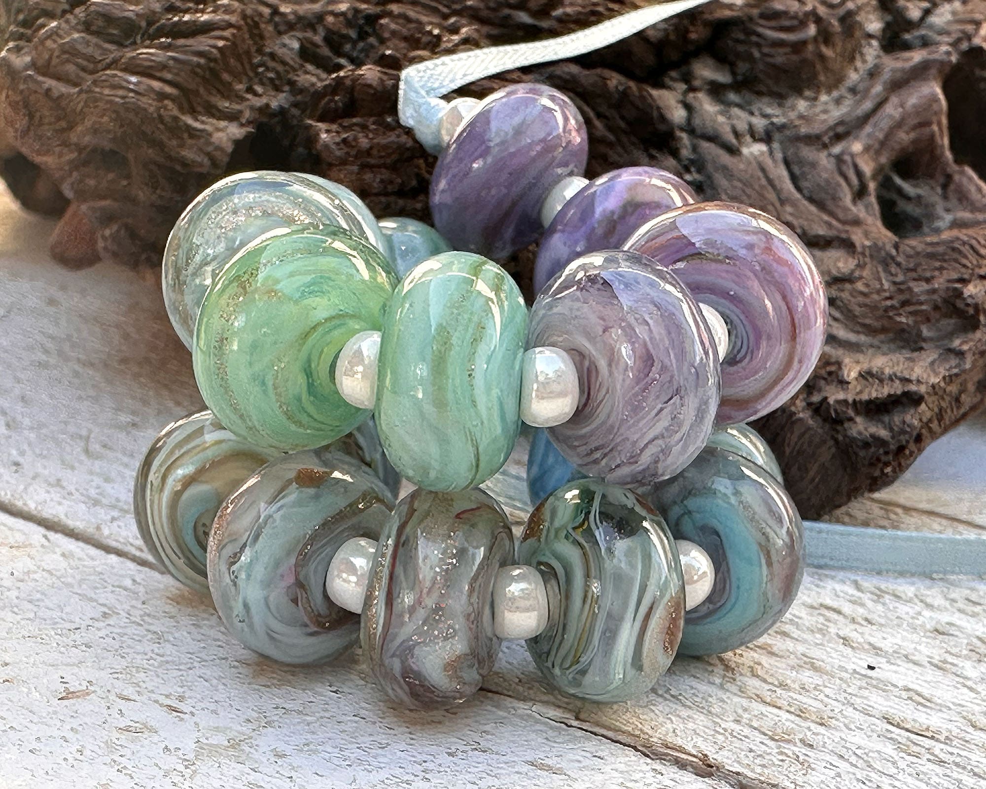 19-Piece Tranquil Shimmer Lampwork Glass Beads Set for Jewelry Making - DIY Bracelet, Necklace & Craft Projects - SRA Certified