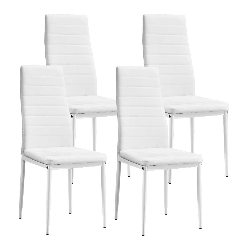 Ansley&HosHo 4-Piece Modern Faux Leather Dining Chairs Set - High Back Upholstered Kitchen & Living Room Chairs with Sturdy Metal Legs - White - Perfect for Dining Rooms, Kitchens, Lounges & Home Offices