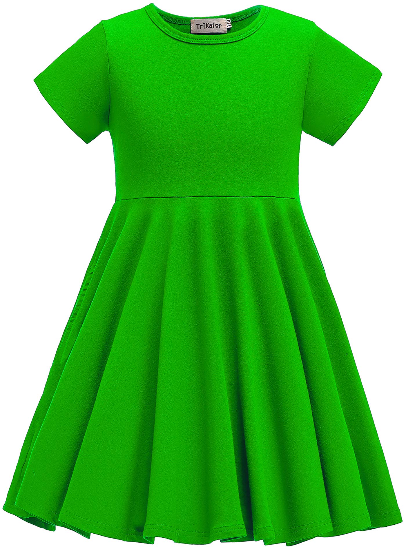 TriKalor Girls Short Sleeve Solid Color Skater Dress with Pockets - Casual Twirly Party Dress for Kids, Playdates, Birthday Parties & Everyday Wear