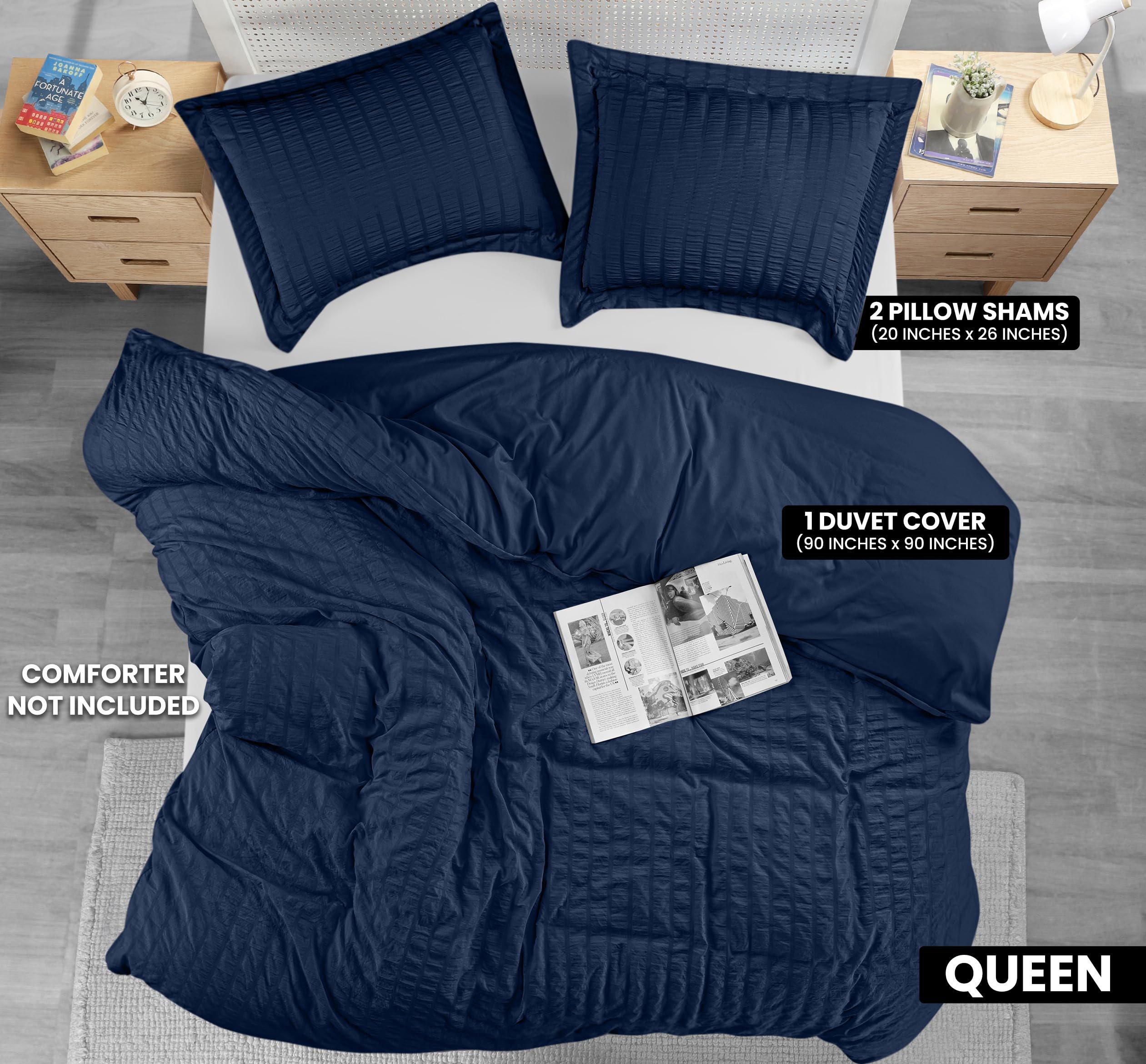 Utopia Bedding Queen Size Duvet Cover Set - 3PC Seersucker Comforter Cover with Zipper Closure & 2 Pillow Shams - Soft Brushed Microfiber 90
