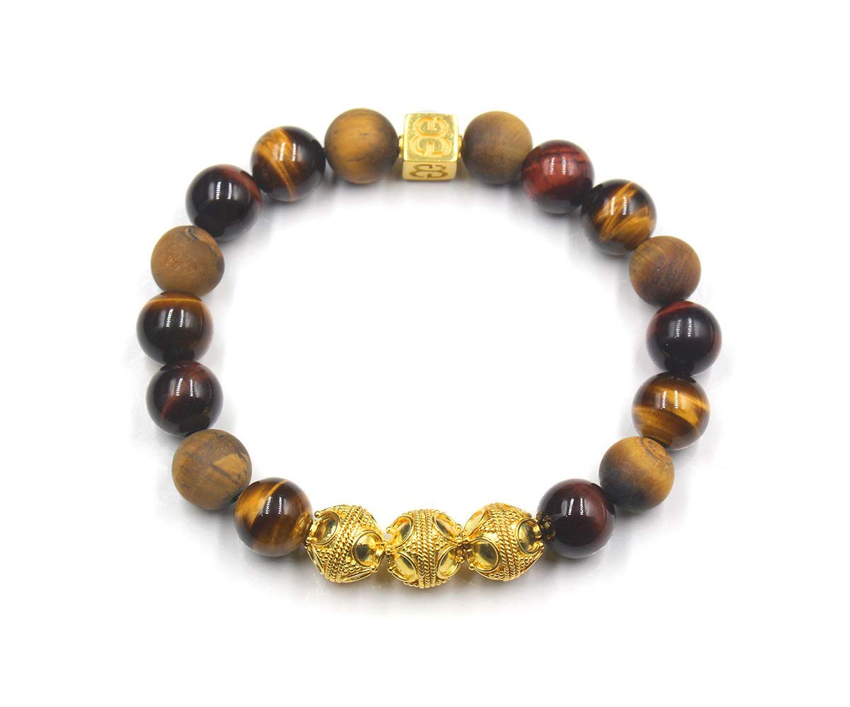 Men's Tiger's Eye & Gold Bracelet - Stylish Designer Beaded Bracelet for Men - Perfect for Gifts, Meditation & Everyday Wear