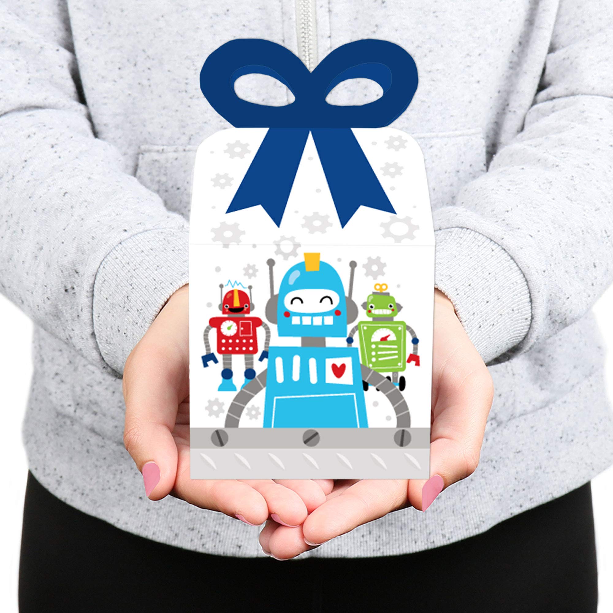 Big Dot of Happiness Gear Up Robots - 12 Pack Square Favor Gift Boxes for Birthday Parties, Baby Showers & Special Events - Perfect for Party Favors, Candy Treats & Small Gifts