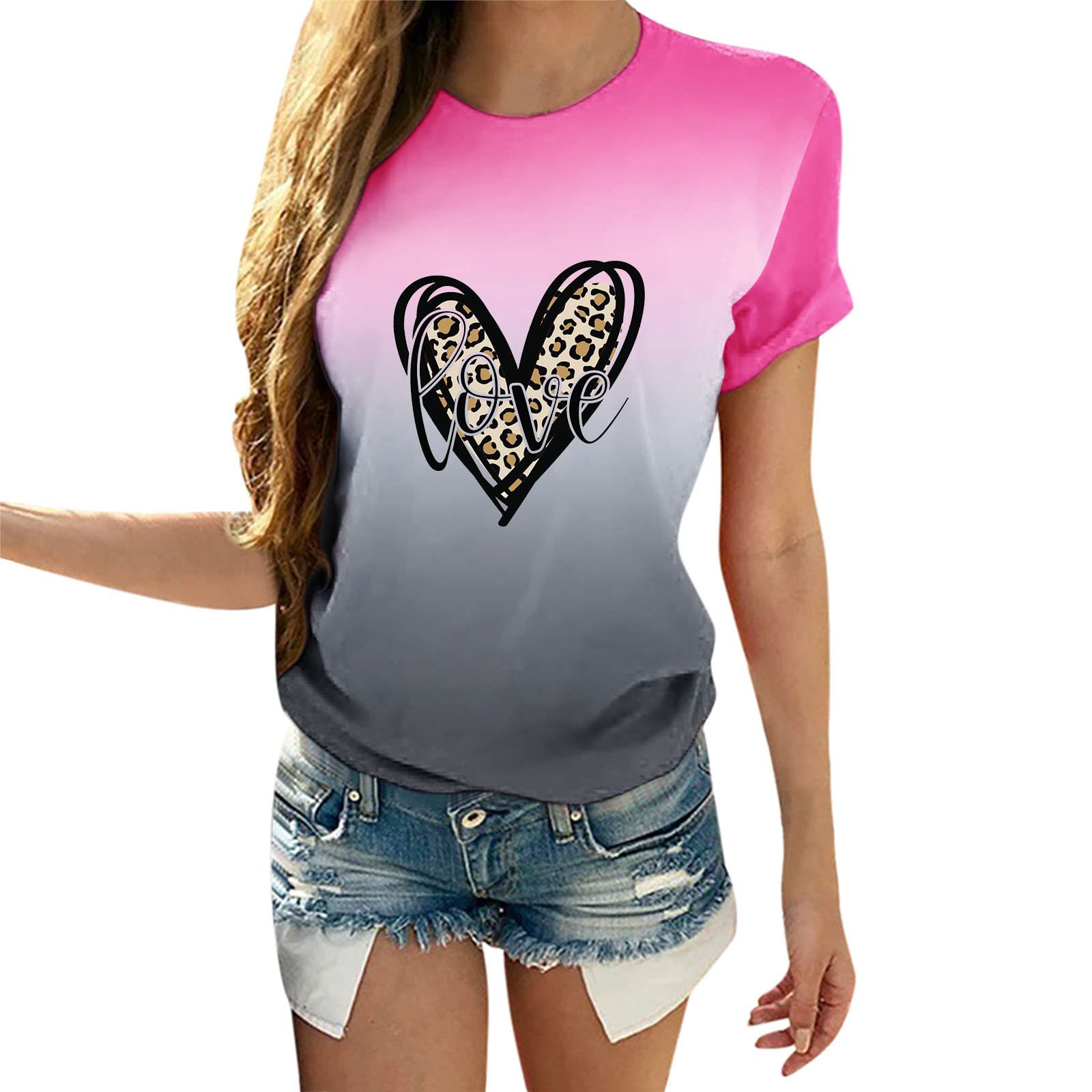 Valentine's Day Couple T-Shirts for Women - Heart Print Tie-Dye Short Sleeve Tops | Romantic Wedding Gifts for Couples | Perfect for Anniversaries, Date Nights & Matching Outfits
