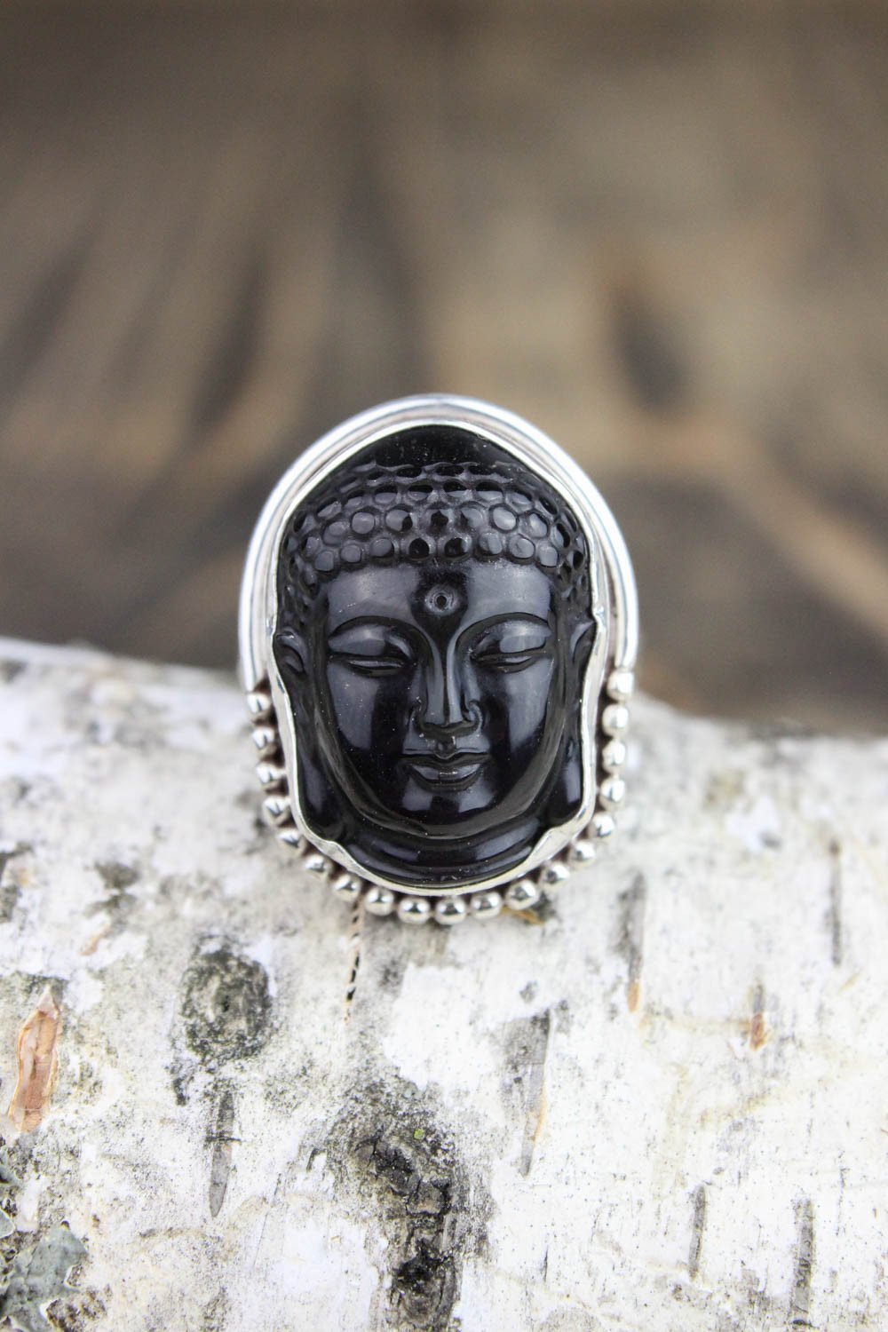 Black Onyx Buddha Intuition Ring for Women - Spiritual Healing Jewelry for Meditation, Yoga & Positive Energy - Handmade Sterling Silver Adjustable Ring