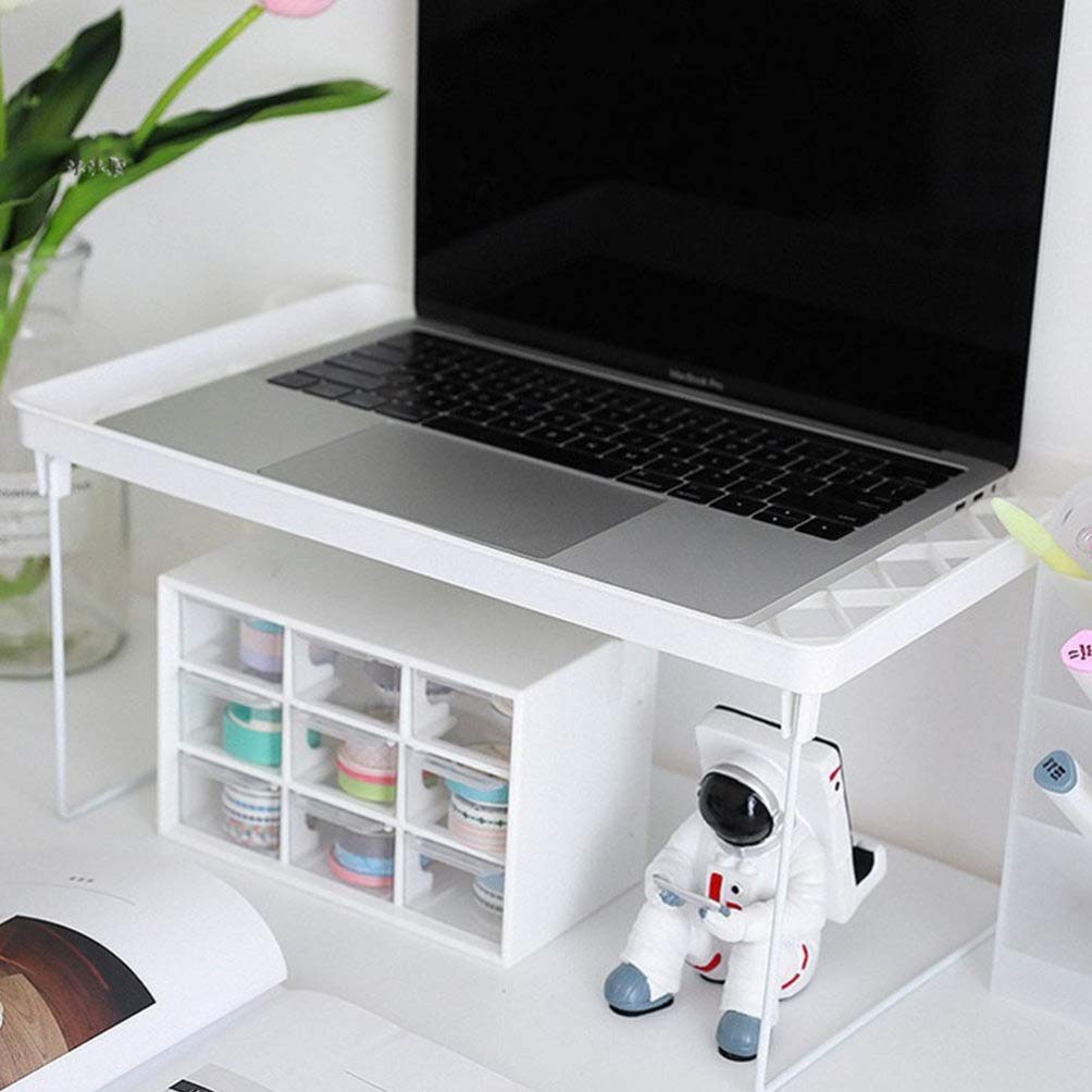 Cabilock 2-Pack Dual Monitor Stand Riser - White Plastic Computer Monitor Shelf for Home & Office Workspace - Ergonomic Desk Organizer for Laptops, Keyboards & Office Accessories