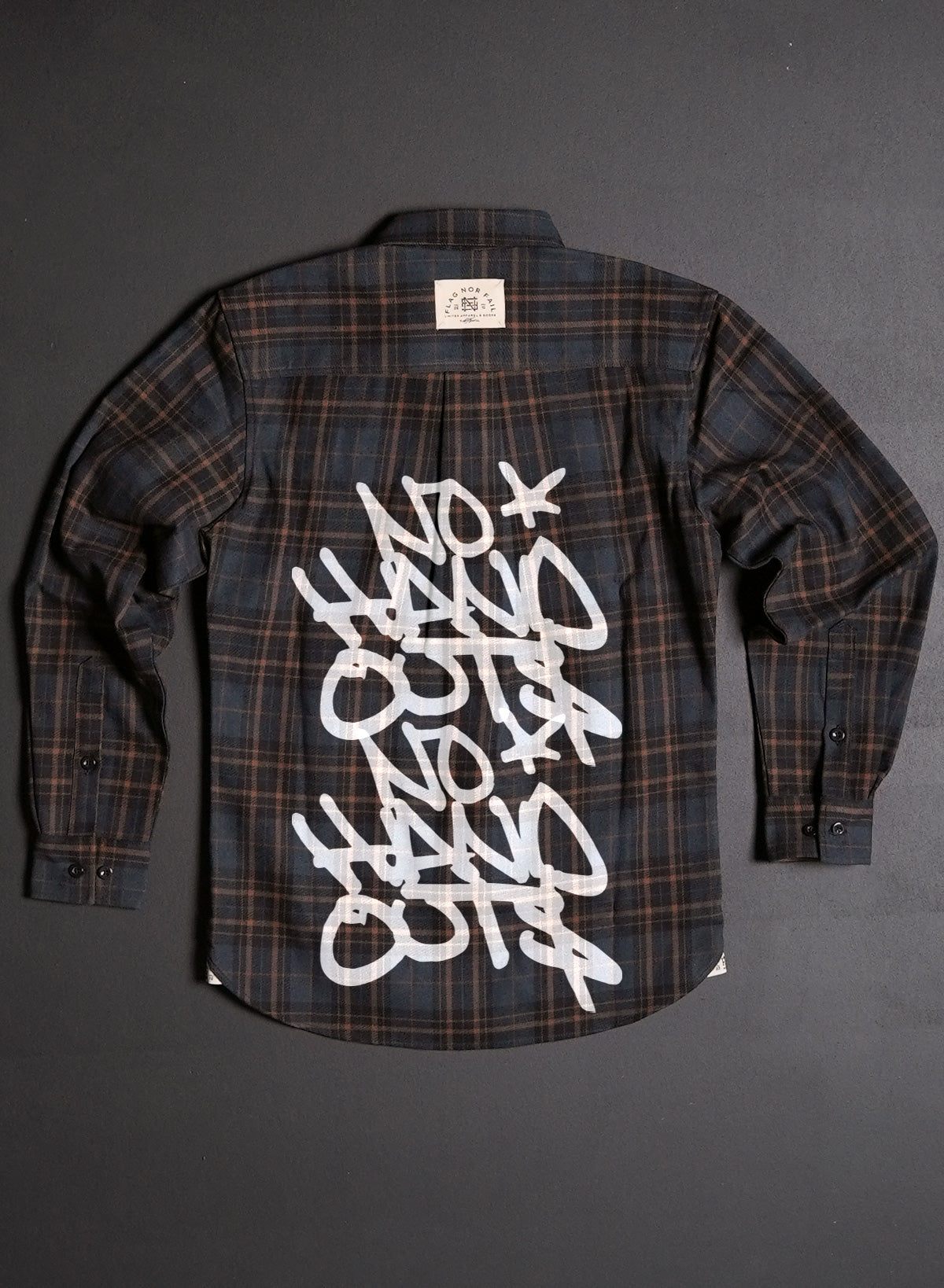 Men's No Handouts X Forever Flannel Shirt - Navy Blue Plaid Long Sleeve Button Down for Casual Wear & Outdoor Activities