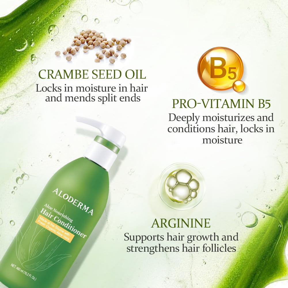 Aloderma Aloe Vera Hair Care Set - Volumizing Shampoo & Nourishing Conditioner for Thicker, Healthier Hair | Natural Hair Growth Treatment for Dry, Damaged Hair | Perfect for Daily Hair Care Routine & Salon-Quality Results at Home