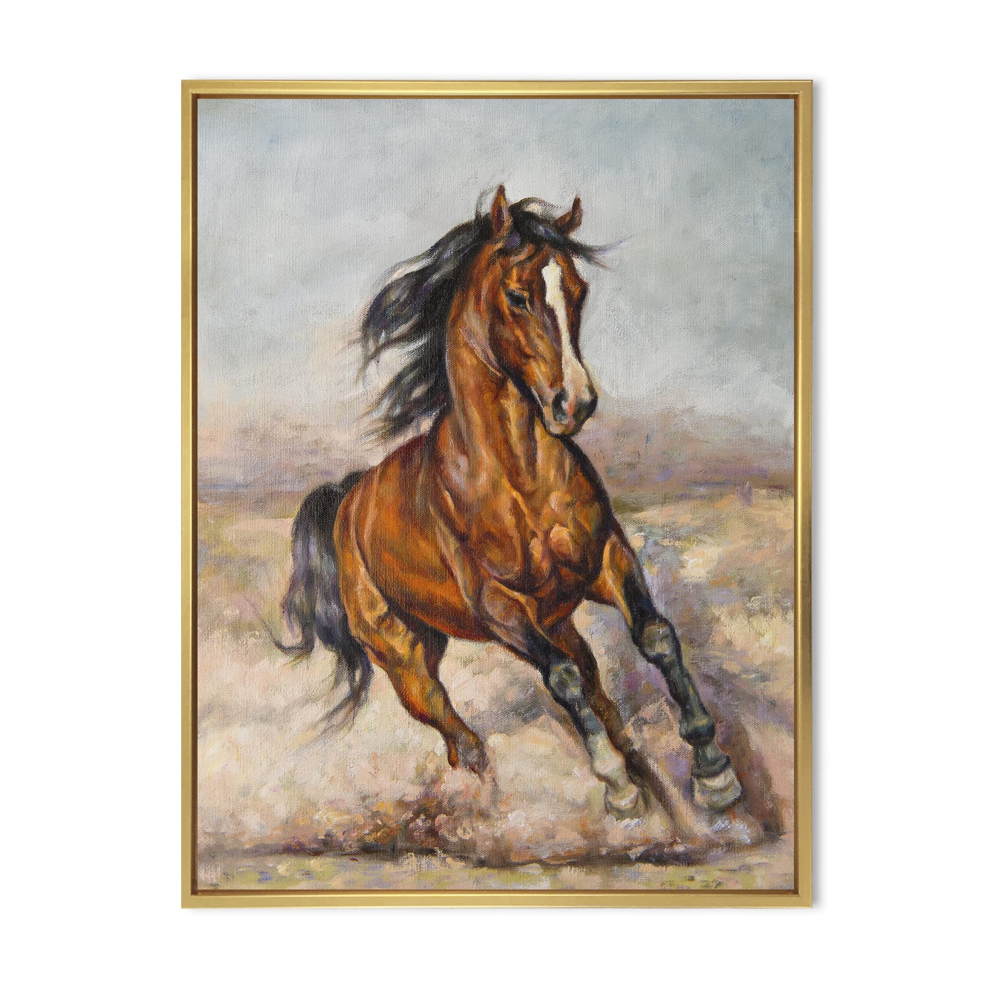 DesignQ Horse Racing Painting - Farmhouse Framed Canvas Wall Art Print for Living Room, Bedroom & Office Decor