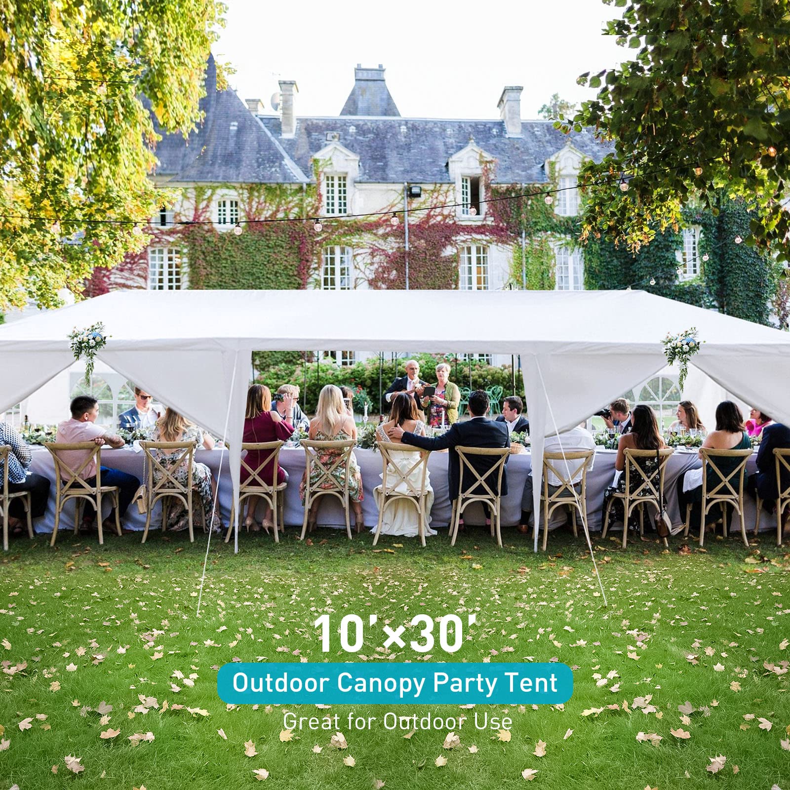 10'x30' Outdoor Party Tent with 8 Sidewalls & 2 Zipper Doors - Waterproof Wedding Canopy with UV Protection & Clear Windows - Perfect for Backyard Events, Catering, Patio Gatherings & Outdoor Weddings