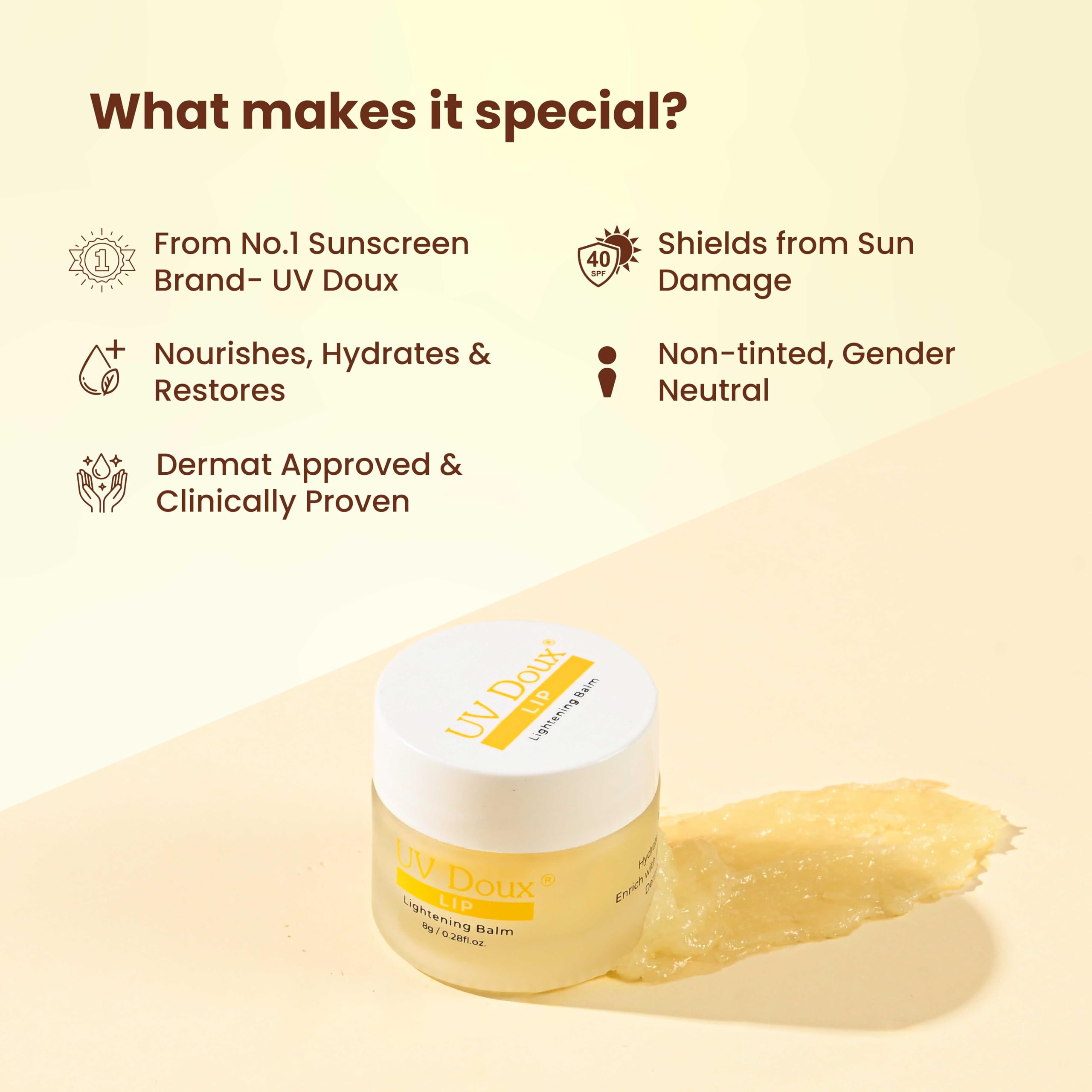 UV Doux SPF 40 PA++ Lip Lightening Balm with Almond Oil, Olive Oil & Vitamin E | Natural Lip Color Restoration | Hydrating & Nourishing Lip Care | Dermatologist Approved Unisex Vanilla Lip Balm (8g x 2) | Perfect for Daily Sun Protection & Chapped Lips Repair