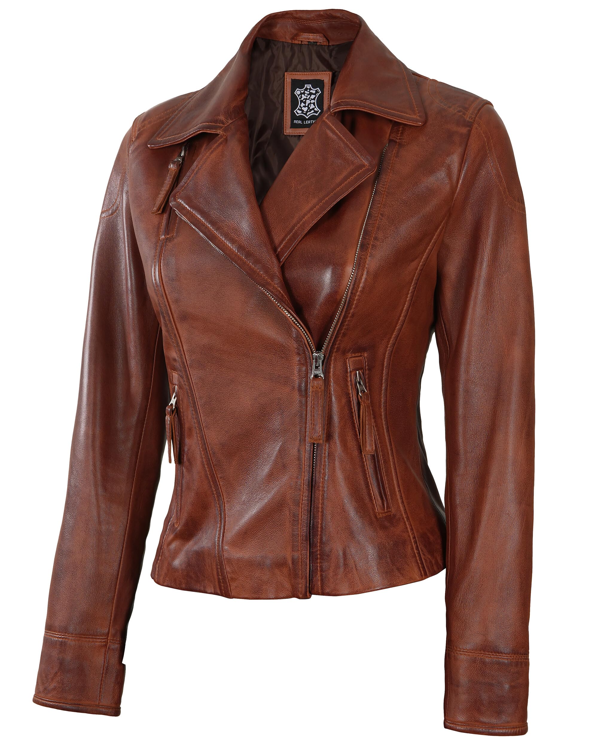 Fjackets Women's Lightweight Real Lambskin Leather Motorcycle Jacket - Stylish Biker Jacket for Riding & Everyday Wear