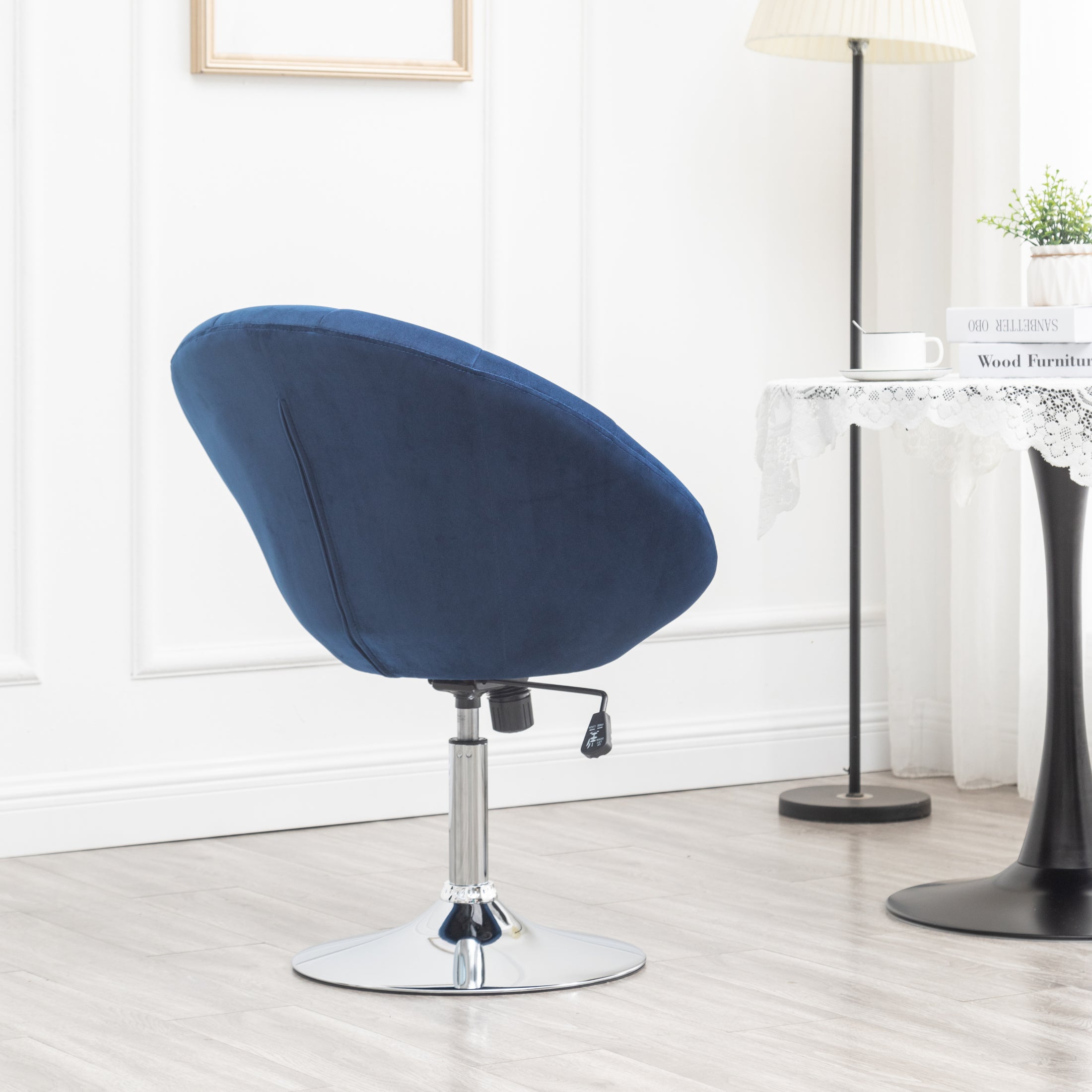 Roundhill Furniture Noas Velvet Upholstered Tufted Back Swivel Accent Chair - Blue Velvet Lounge Chair with 360° Rotation for Living Room, Bedroom & Office Decor