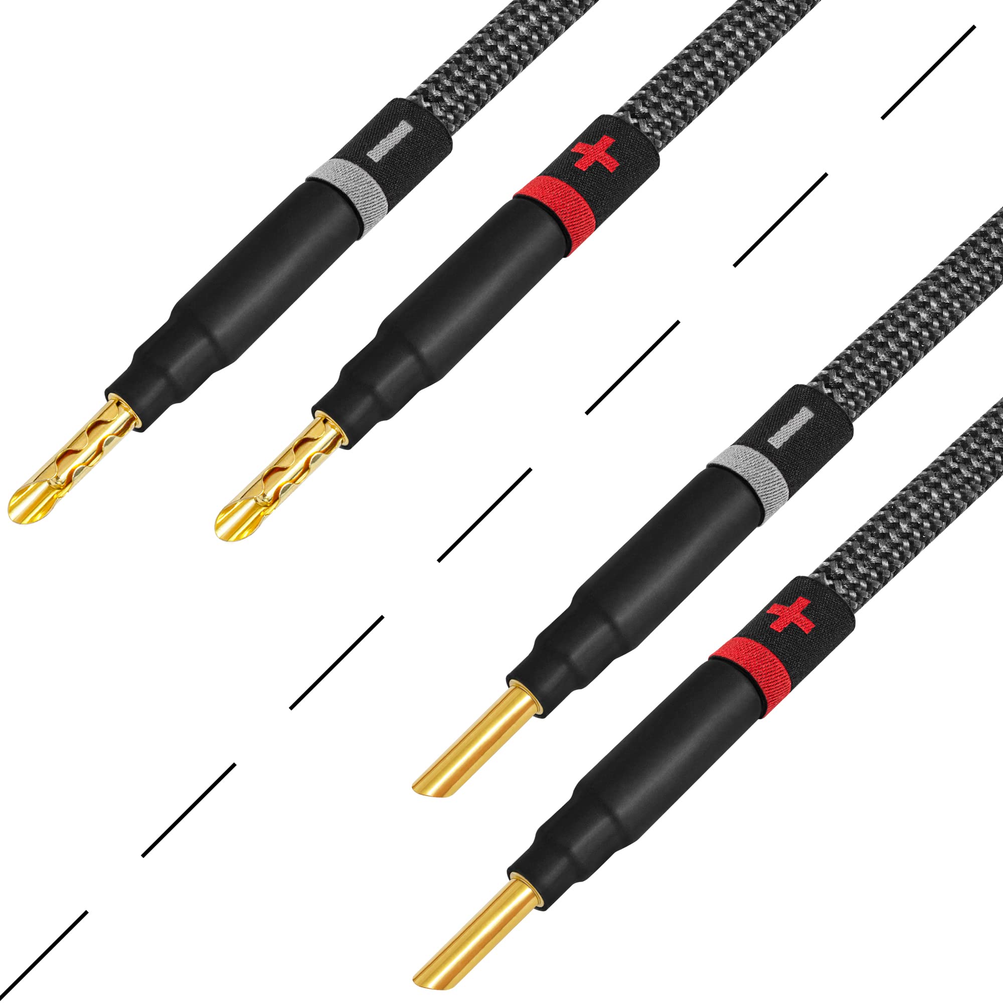 Premium 12 AWG HiFi Speaker Cable Pair - 6ft Ultra-Pure OFC Audiophile Grade with Gold Banana Plugs & Carbon Tweed Jacket - Perfect for Home Theater, Studio Monitors, and High-End Audio Systems