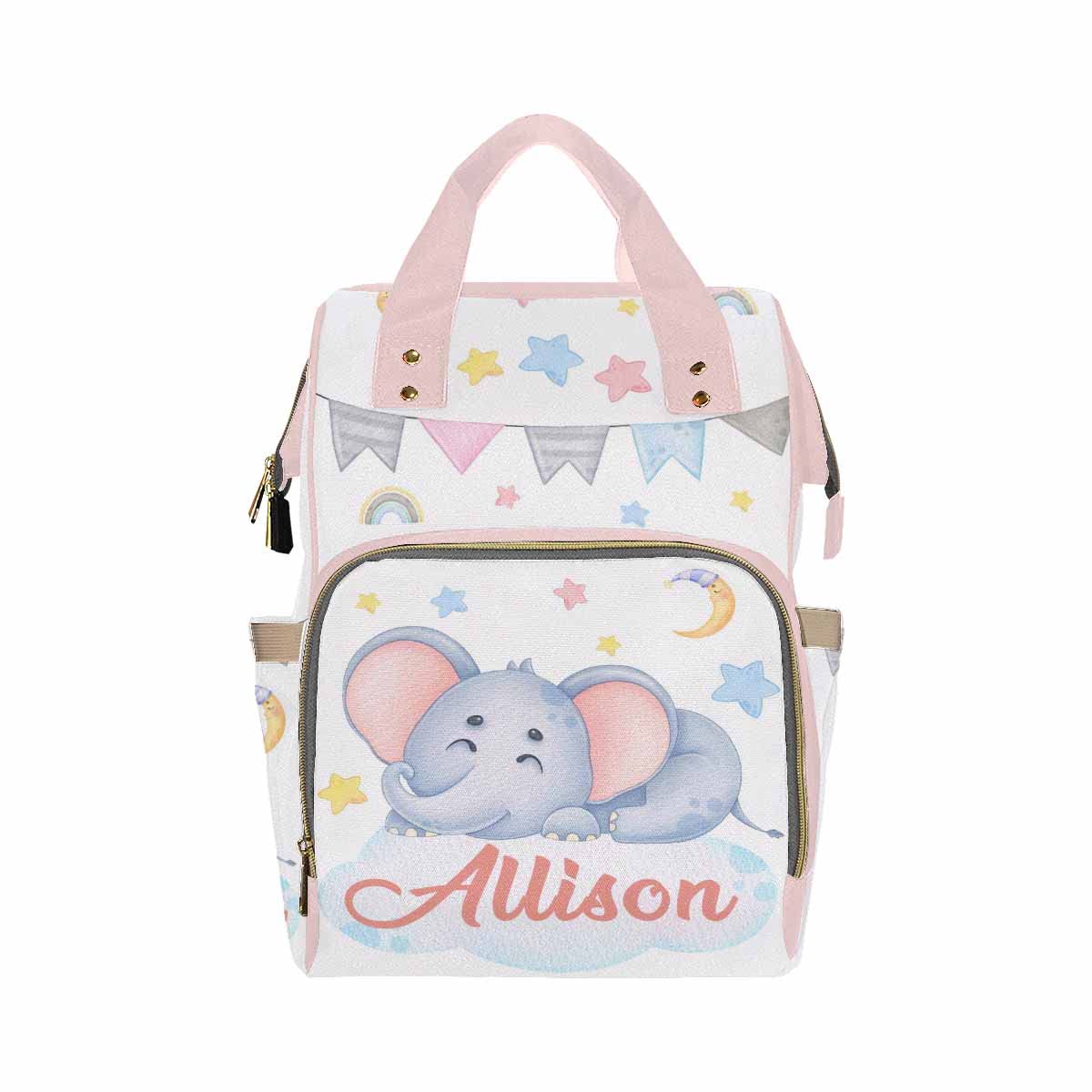 **Personalized Backpack with Name - Custom Diaper Bag & School Backpack for Kids - Cartoon Elephant Design, Multi-Functional Daypack for Mom, Girls & Boys - Perfect for School, Travel & Daily Use - Great Back to School Gift**