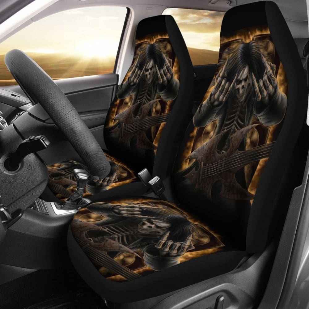 2 Pcs Floral Sugar Skull Day of The Dead Car Seat Covers - Mexican Style Skull Print Universal Fit for Cars, Trucks & SUVs - Perfect for Halloween, Dia de Los Muertos Decor & Themed Parties