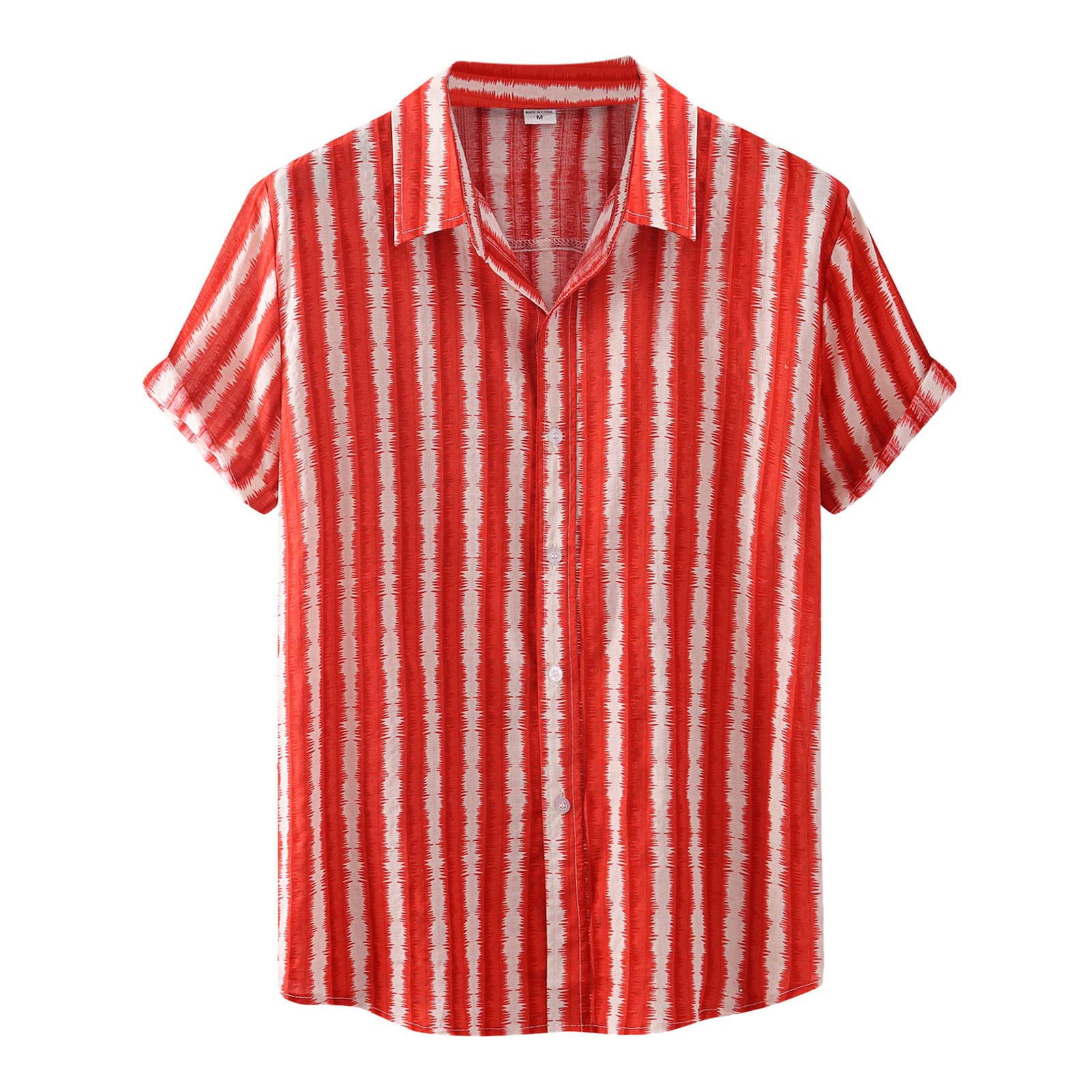 Men's Casual Short Sleeve Printed Button Down Shirt - Striped Turn-Down Collar Top for Summer Wear, Office & Outdoor Activities