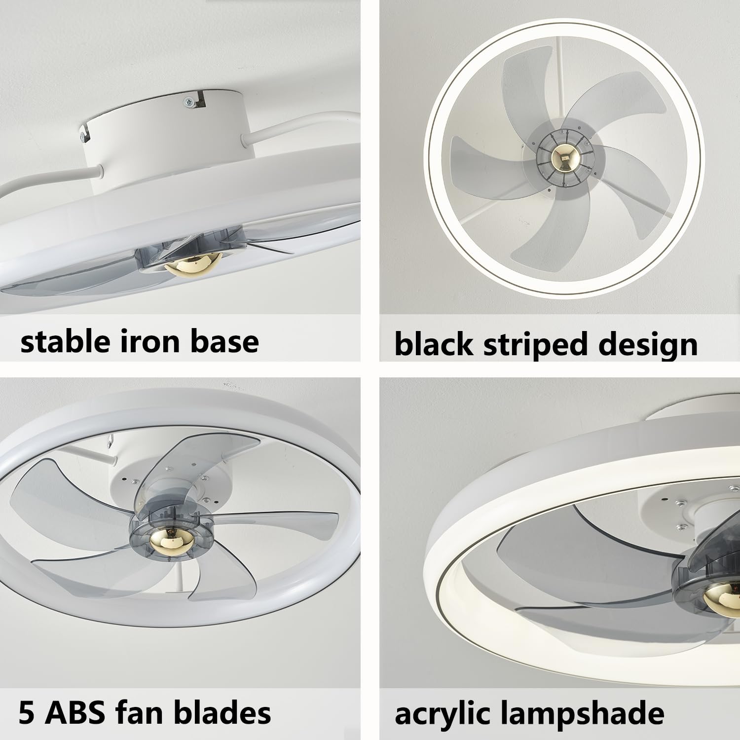 LMiSQ 50cm Modern Smart Ceiling Fan with Lights - Reversible Blades, Remote Control, Dimmable LED Light, Flush Mount - Perfect for Bedroom, Living Room & Home Office - Energy Efficient Cooling & Stylish Lighting Solution