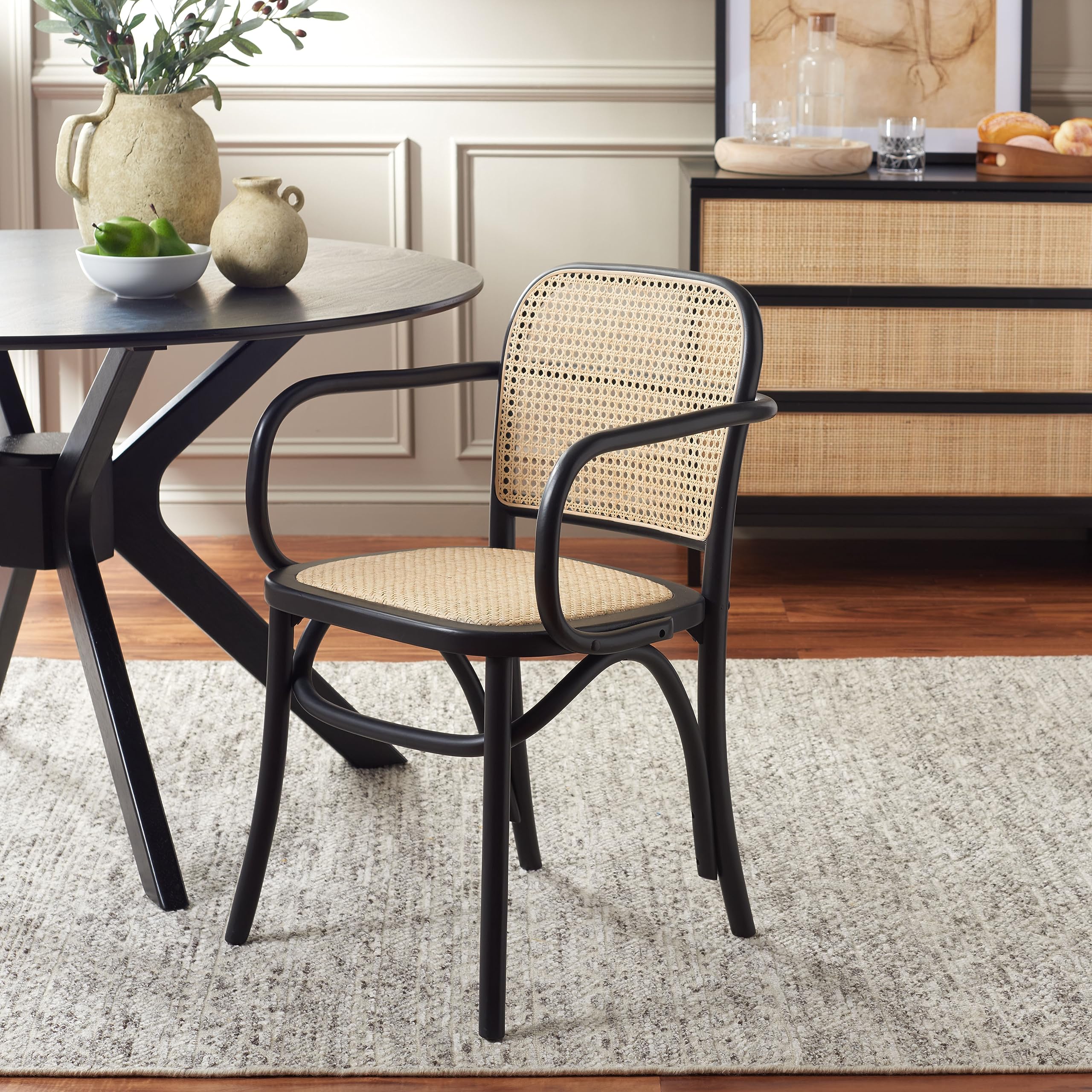 Safavieh Home Keiko White & Natural Cane Dining Chair - Modern Farmhouse Style for Kitchen, Dining Room & Breakfast Nook