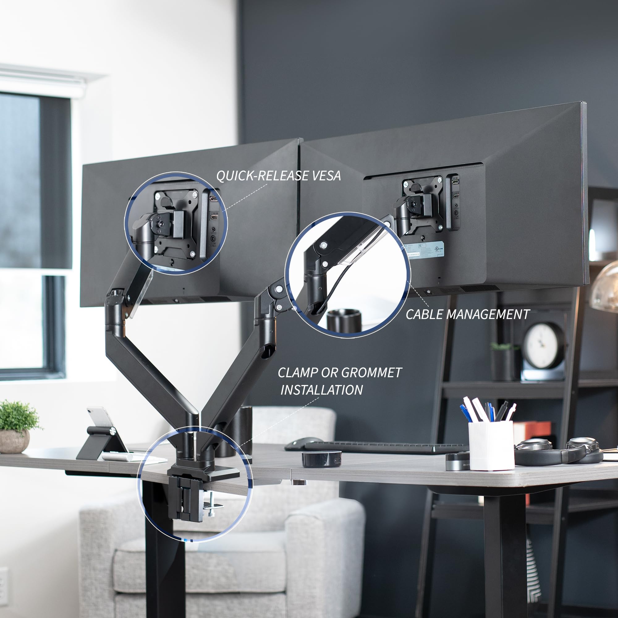 Premium Aluminum Heavy Duty Dual Monitor Stand for 2 Ultrawide Screens up to 38