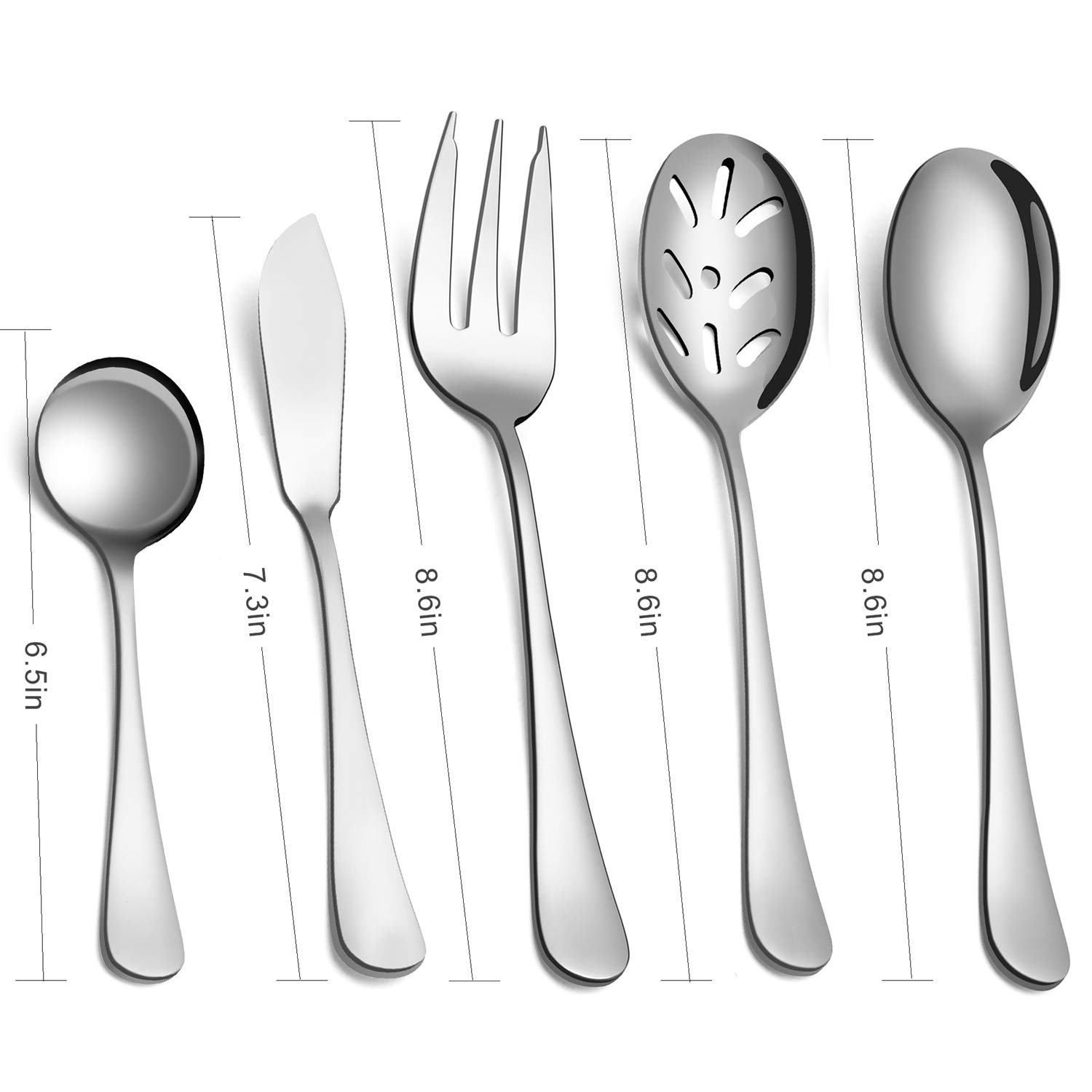 SHARECOOK 5-Piece 18/0 Stainless Steel Serving Set - Mirror Polished Hostess Utensils with Round Edge (Spoon, Fork, Butter Knife & Slotted Spoon) | Dishwasher Safe & Rustproof | Perfect for Dinner Parties, Buffets & Formal Dining