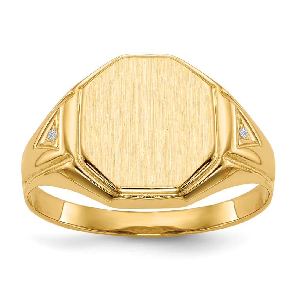 FB Jewels 14K Yellow Gold AA Diamond Signet Ring for Men & Women - Elegant Jewelry Gift for Weddings, Anniversaries & Special Occasions