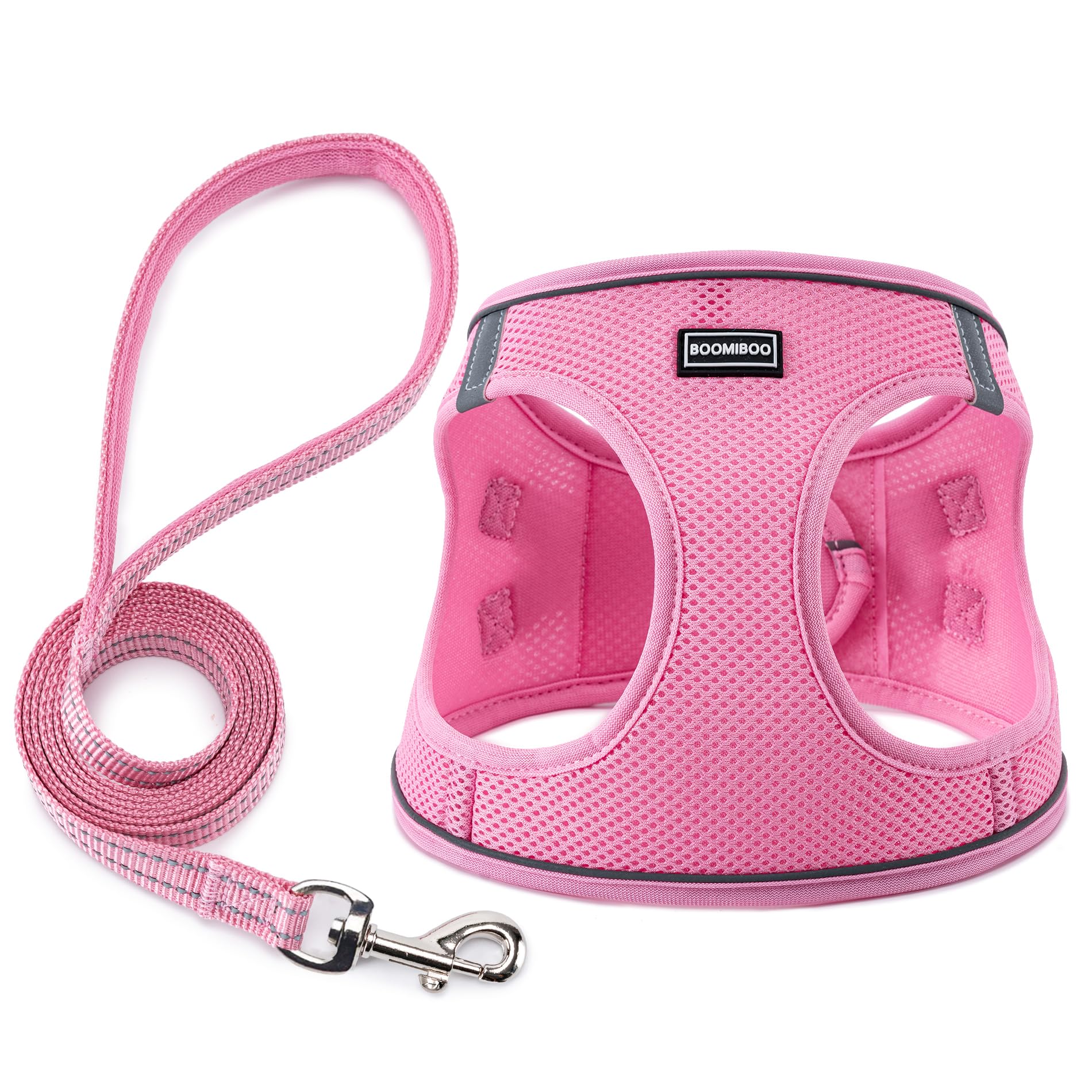 BOOMIBOO No-Pull Adjustable Reflective Dog Harness with Leash Set - Step-in Pet Vest for Small, Medium & Large Dogs & Cats (Pink XXS) - Perfect for Night Walks, Training & Outdoor Adventures