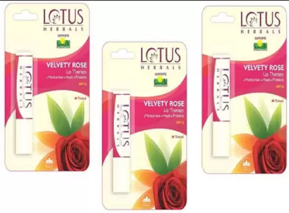 LOTUS HERBALS Lip Therapy Balm - Velvety Rose (Pack of 3, 12g Total) | Moisturizing & Nourishing Lip Care for Dry Lips | Perfect for Daily Use, Travel & Gifts