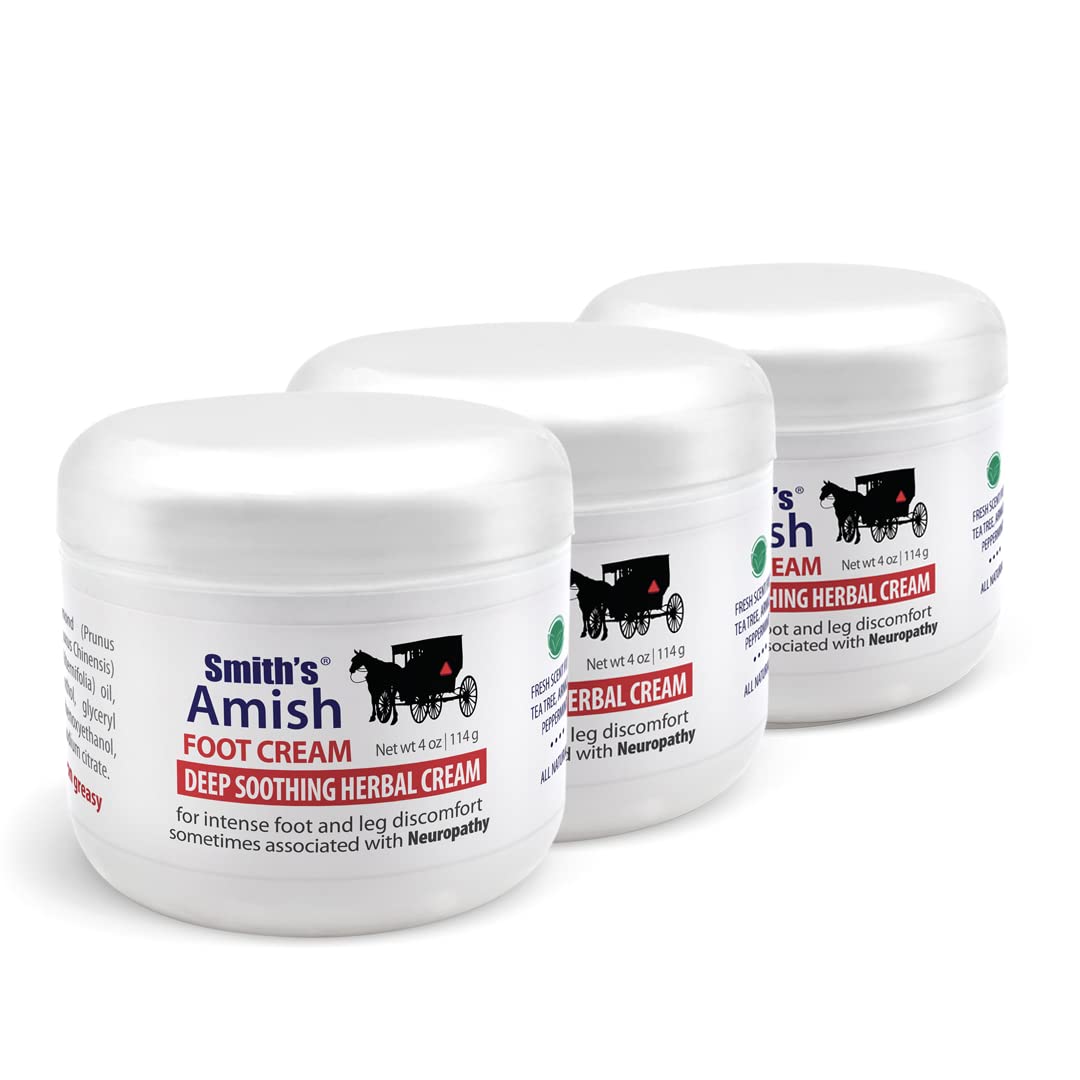 Smith's Amish Foot Cream - Deep Soothing & Calming Moisturizer for Dry Cracked Feet & Legs - 3 Pack - Perfect for Athletes, Nurses & All-Day Workers