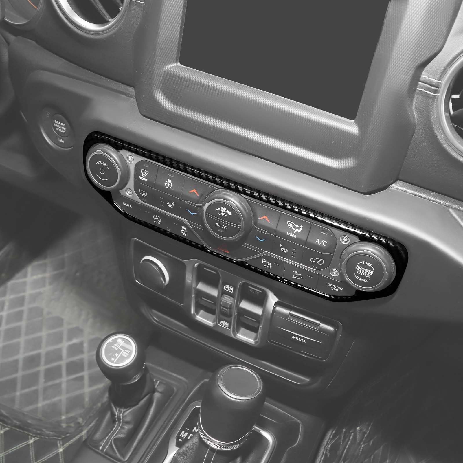 Carbon Fiber AC Switch Cover Trim Frame for Jeep Wrangler JL JLU & Gladiator JT (2018-2023) - RT-TCZ Model | Durable Interior Upgrade for Dash Protection & Stylish Customization | Perfect for Off-Road Adventures & Daily Driving