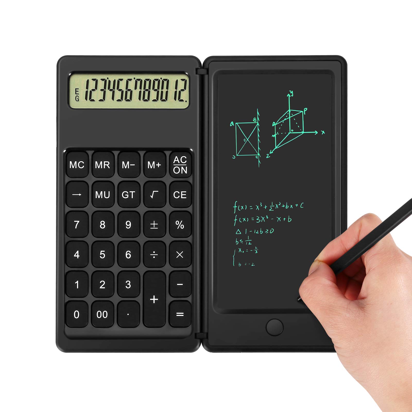 Aucanla 12-Digit Desktop Calculator with Writing Tablet - Large LCD Display, Solar & Battery Powered - Perfect for School, Office, and Home Use - Great Math Tool for High School Students, Teachers, and Professionals