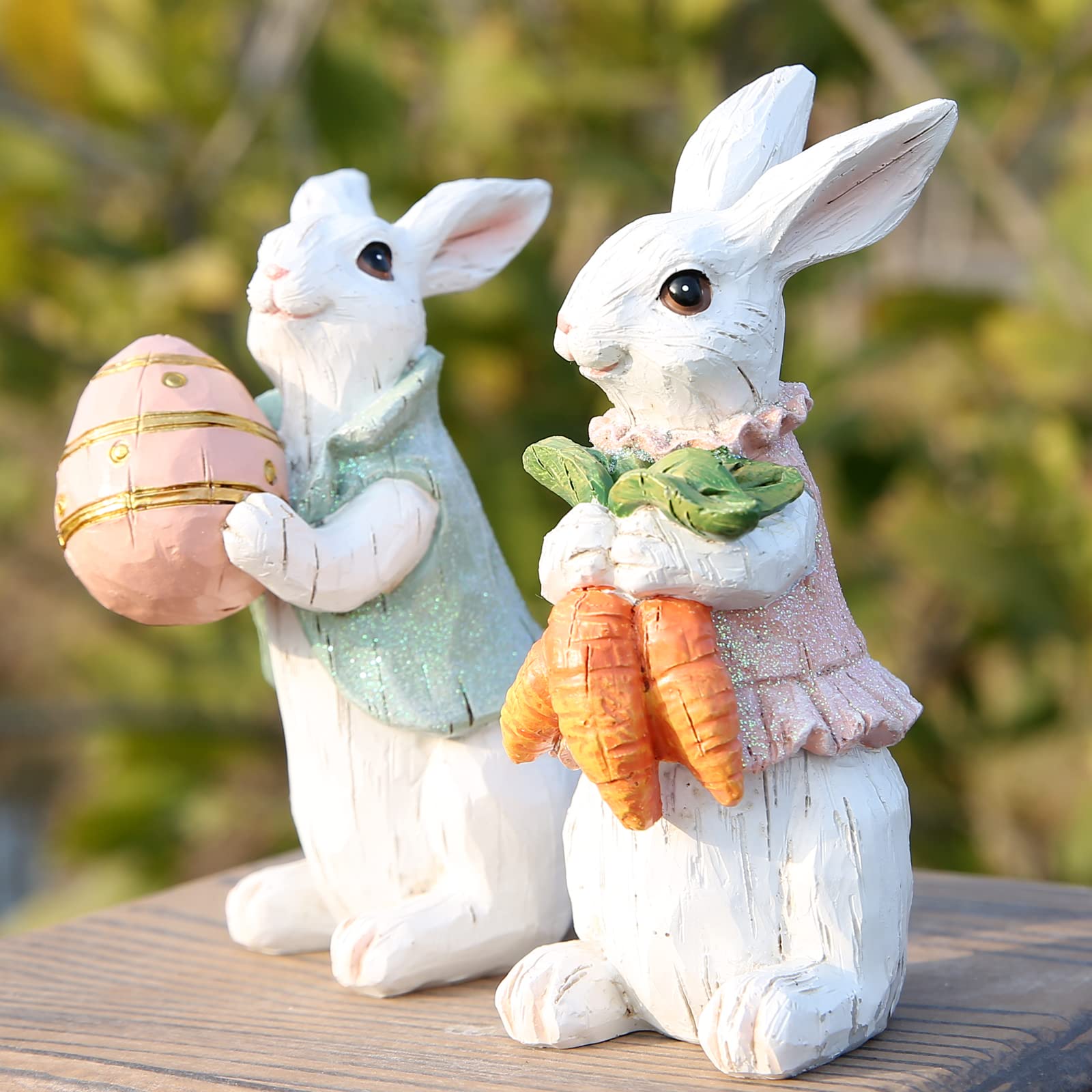 Easter Bunny Decorations Set of 2 - White Rabbit Figurines for Spring Home Decor - Perfect for Easter Party, Table Centerpiece, and Seasonal Home Display