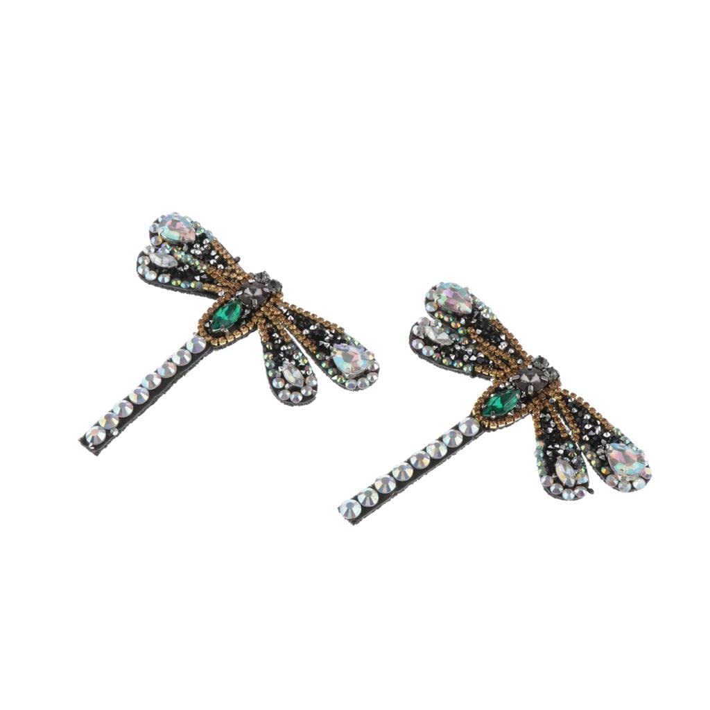 Harilla 2-Piece Crystal Rhinestone Dragonfly Applique Patches - Elegant Wedding Dress Embellishments for Bridal Gowns, Veils, and DIY Craft Projects