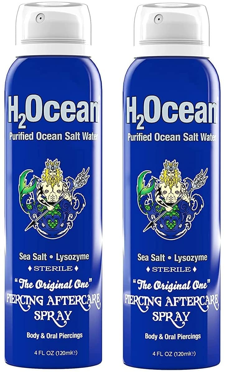 H2Ocean Piercing Aftercare Spray - Saline Wound Wash for Ear, Nose, Lip, Belly & Nipple Piercings - Sea Salt Cleaning Solution with Bump Treatment - 2 Pack - Perfect for New Piercing Care & Tattoo Aftercare